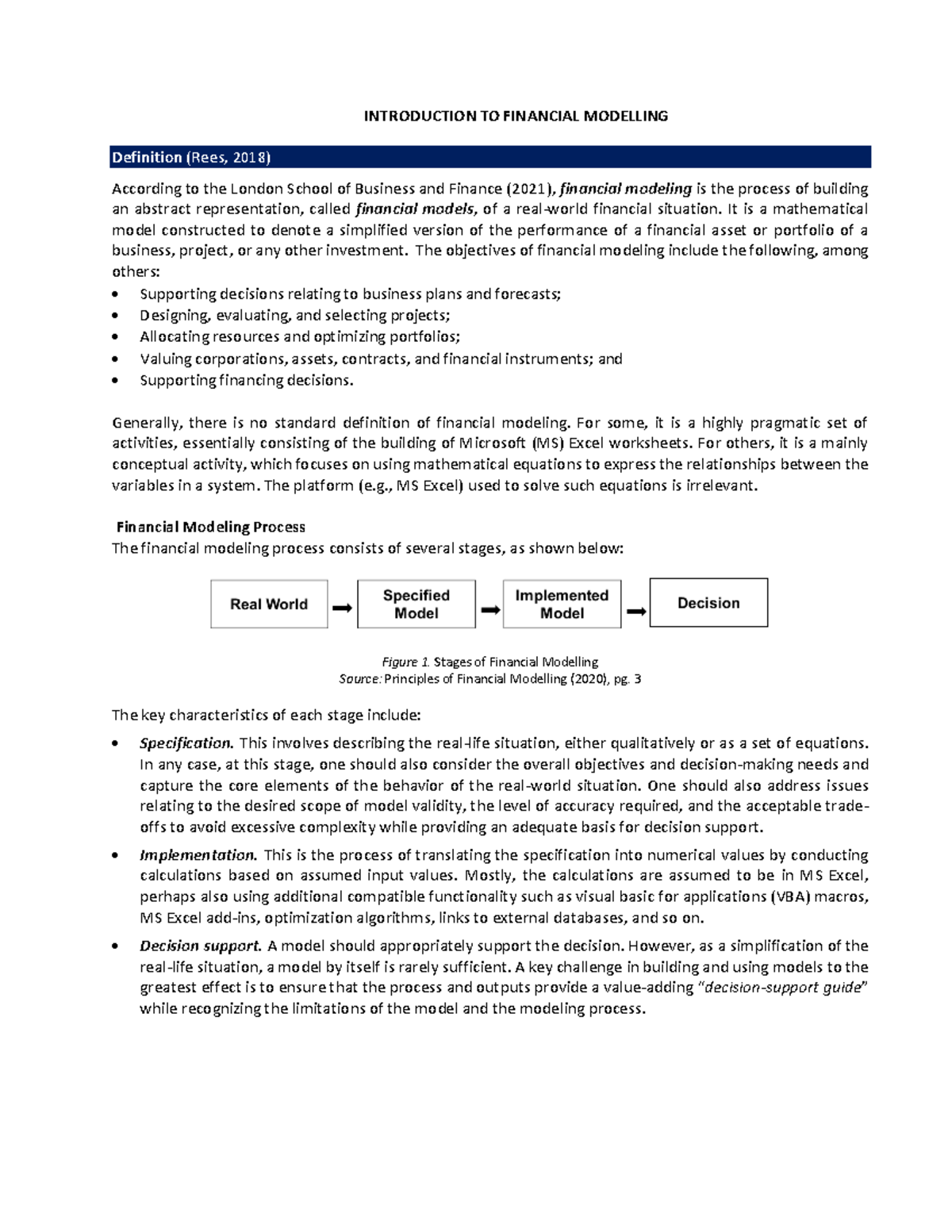 Financial Modelling (FIN 101): Key Concepts and Processes - Studocu