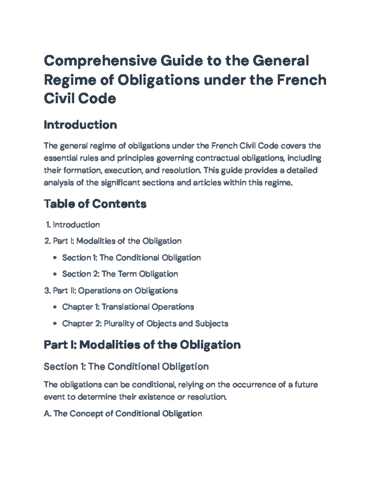 Comprehensive Overview of Obligations Under French Civil Code ...