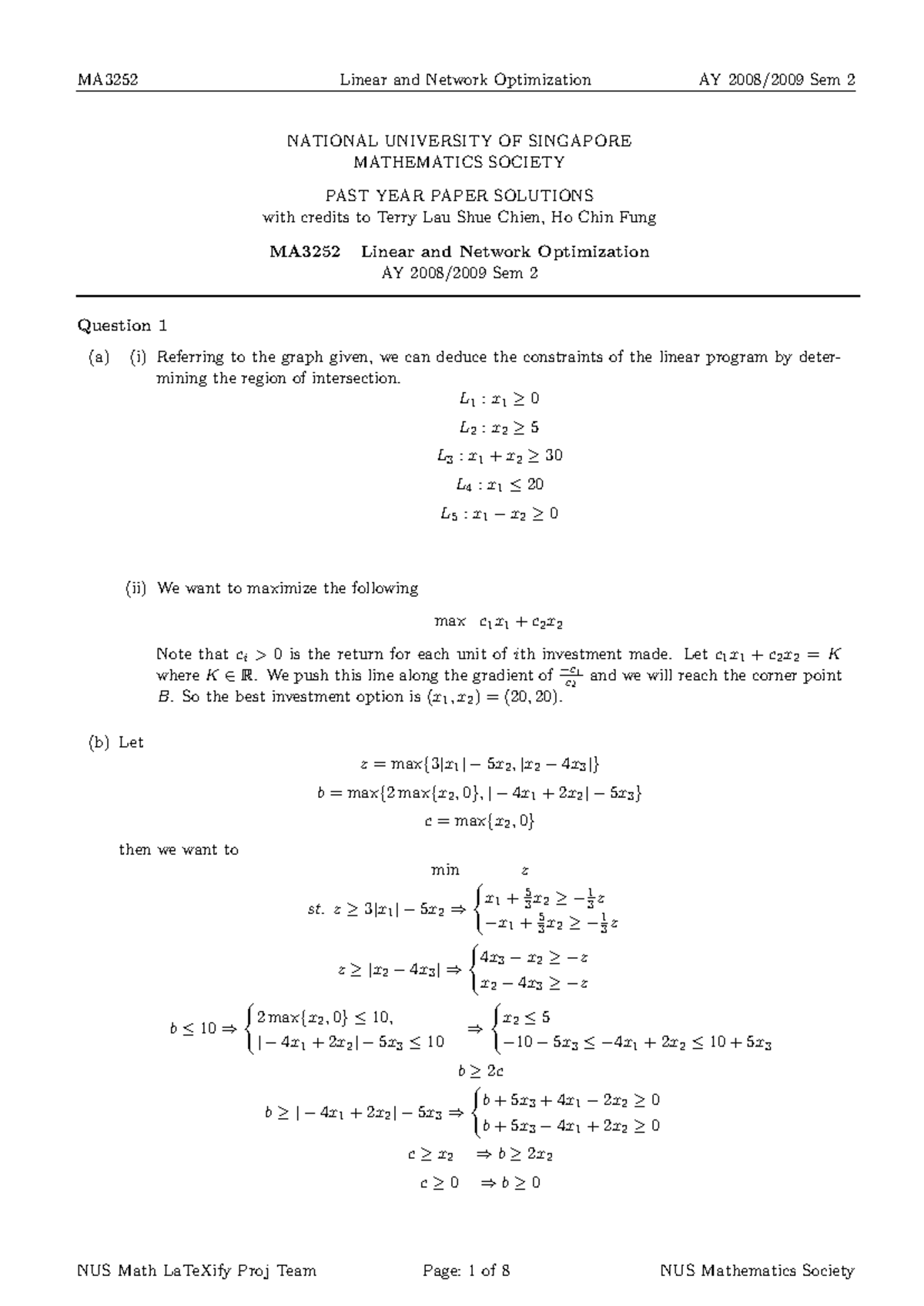 MA3252 0820 Solutions - Linear & Network Optimization Exam Guide - Studocu