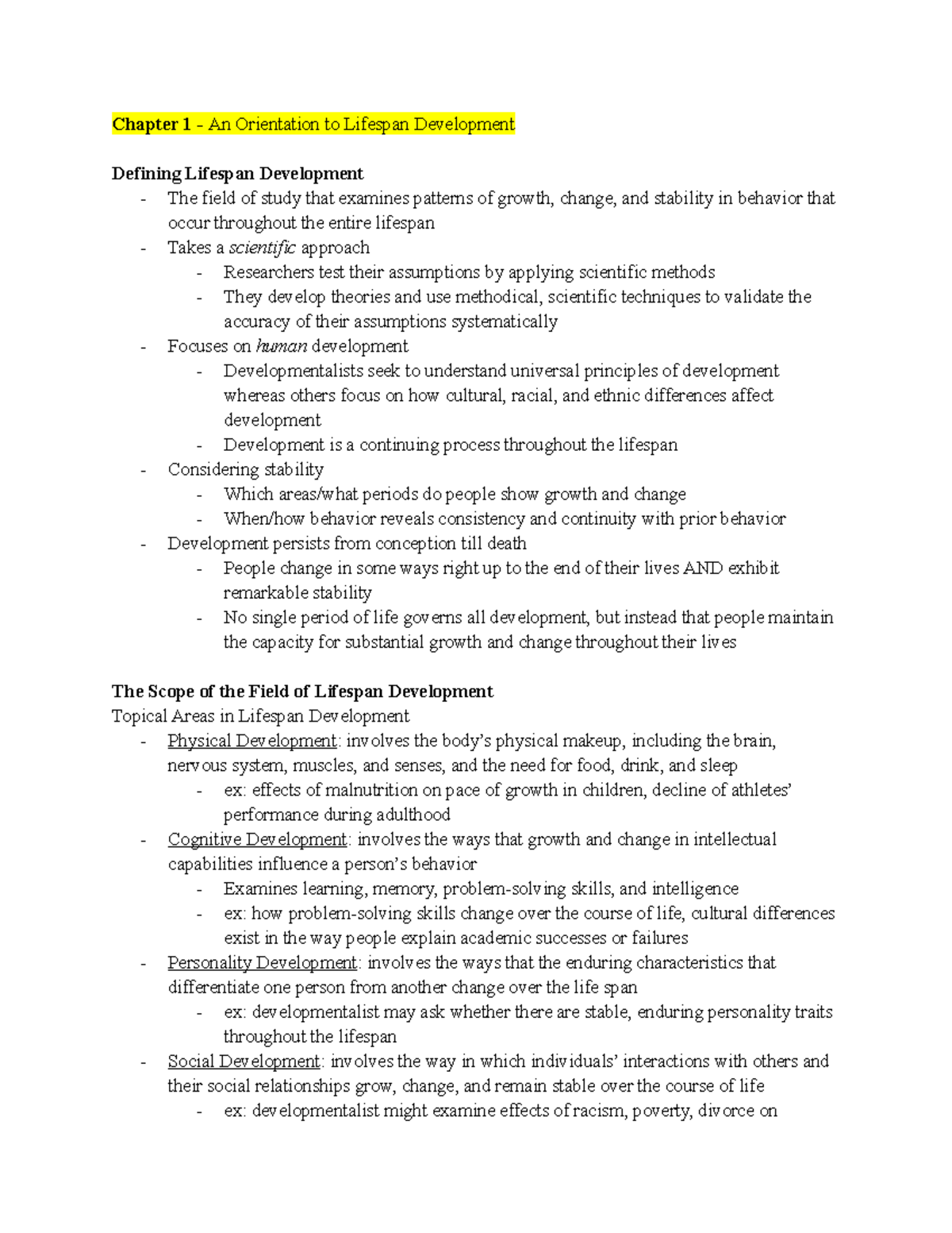 PSYC 160 Final Exam Notes - Lifespan Human Development Overview - Studocu