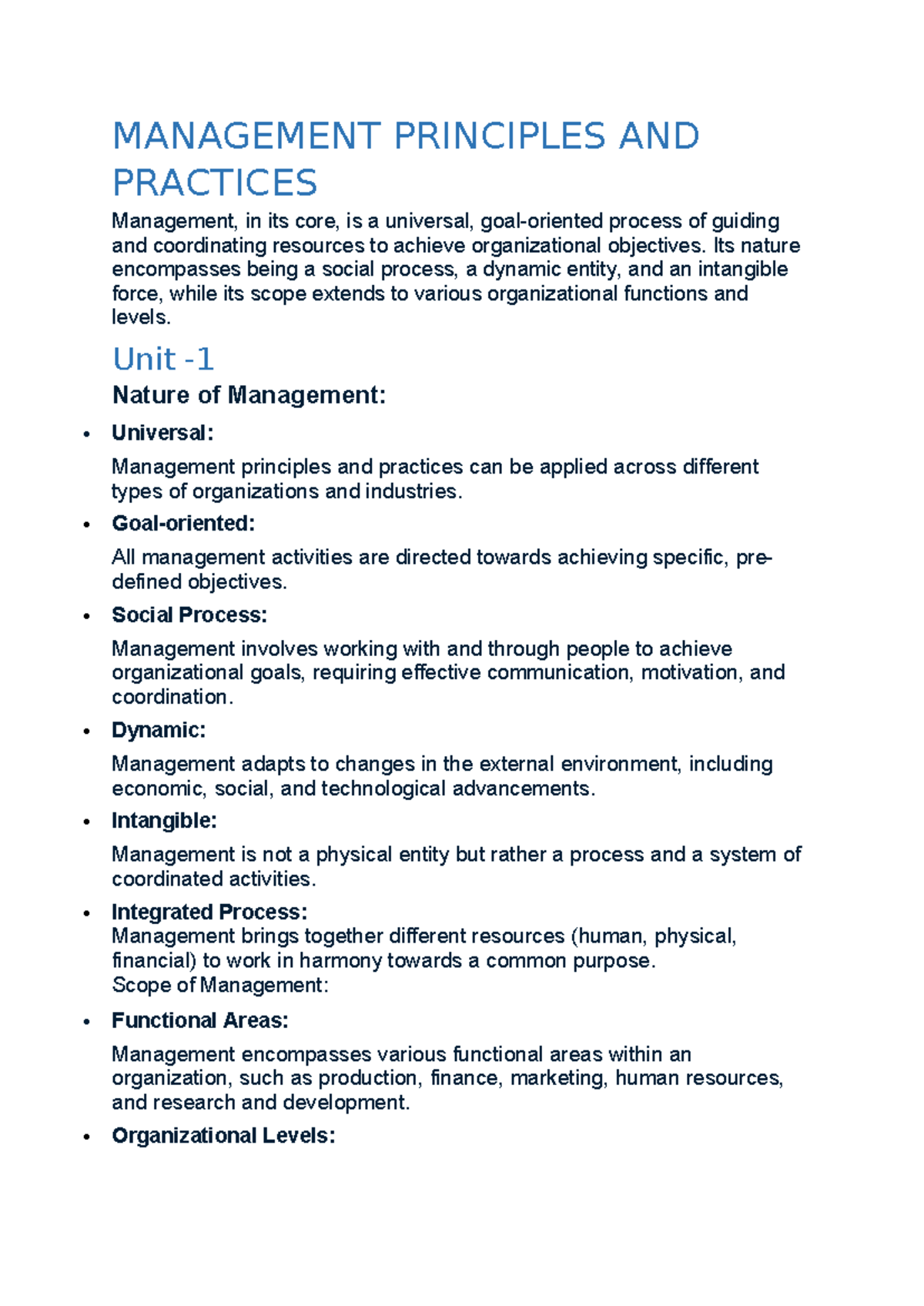 MANAGEMENT 101: Principles & Practices Overview - Studocu