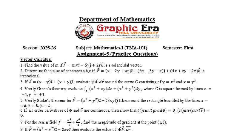Vector Calculus Practice Questions for TMA-101 Assignment - Studocu