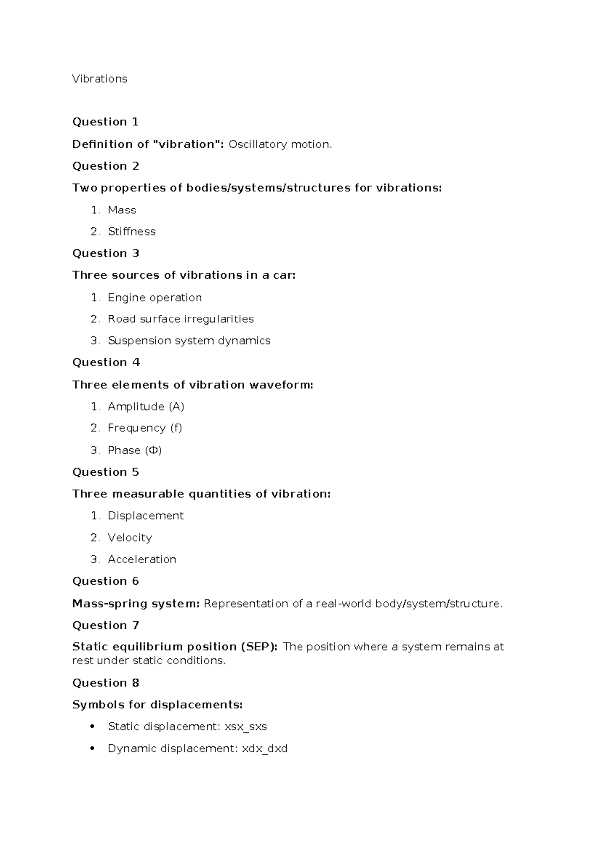 Vibrations selfapp - chapter 1 summary - Vibrations Question 1 ...