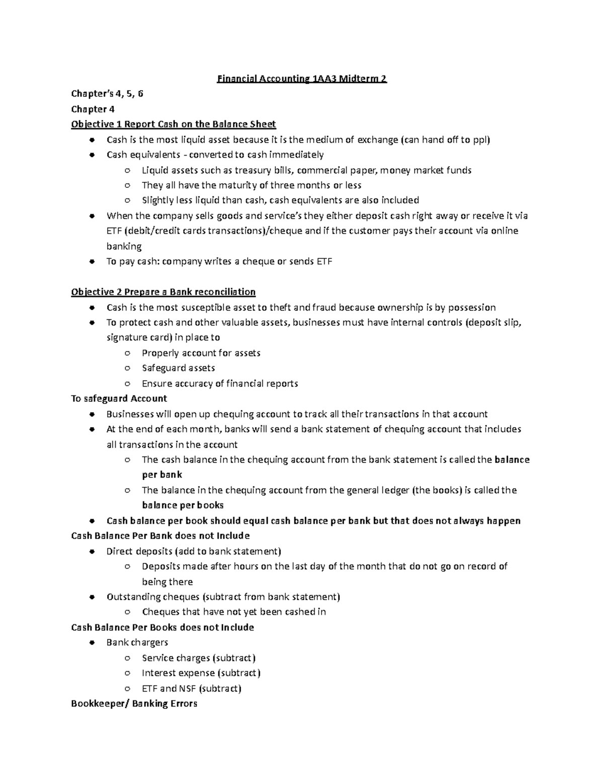 Financial Accounting 1AA3 Midterm 2 - Chapters 4 to 6 Study Guide - Studocu
