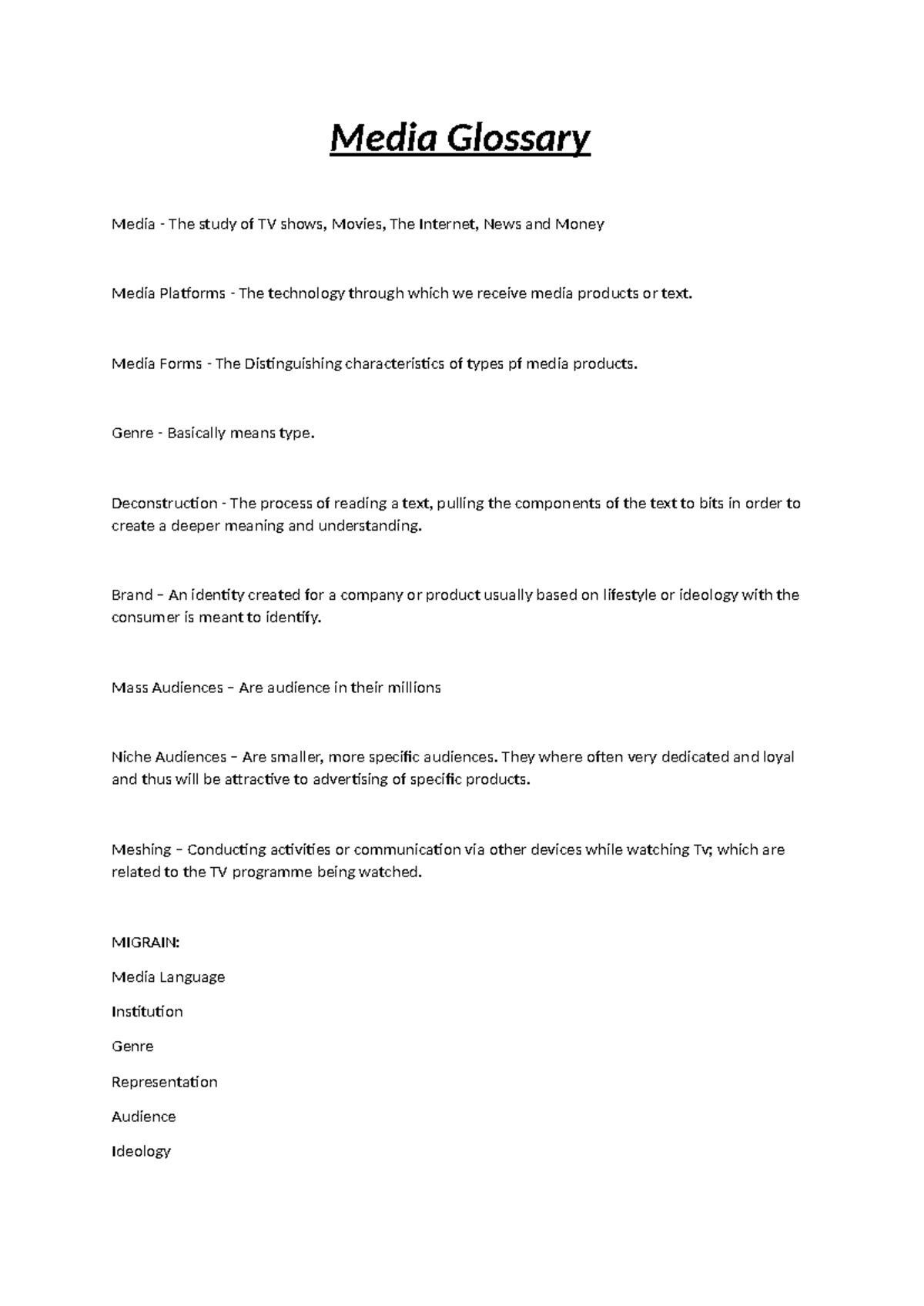 Media Glossary: Key Terms and Concepts in Media Studies - Studocu