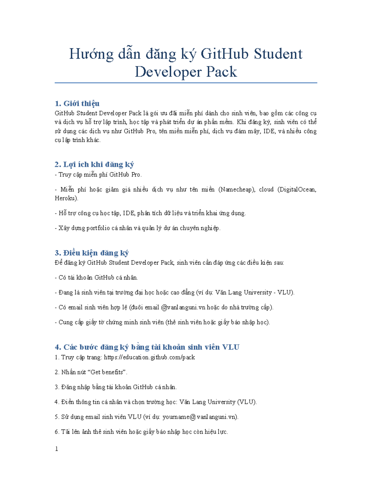 Hướng dẫn Đăng Ký GitHub Student Developer Pack W03 VLU - Studocu