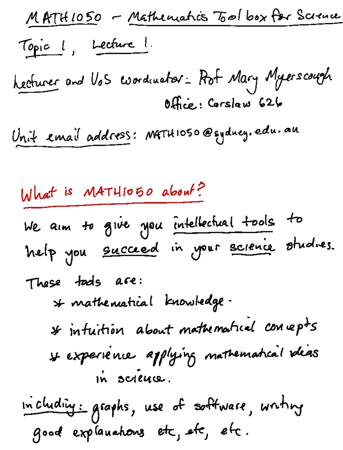 Topic 1 Lecture 1 - MATH1050 Mathematics Tool box for Science Topic 1 ...