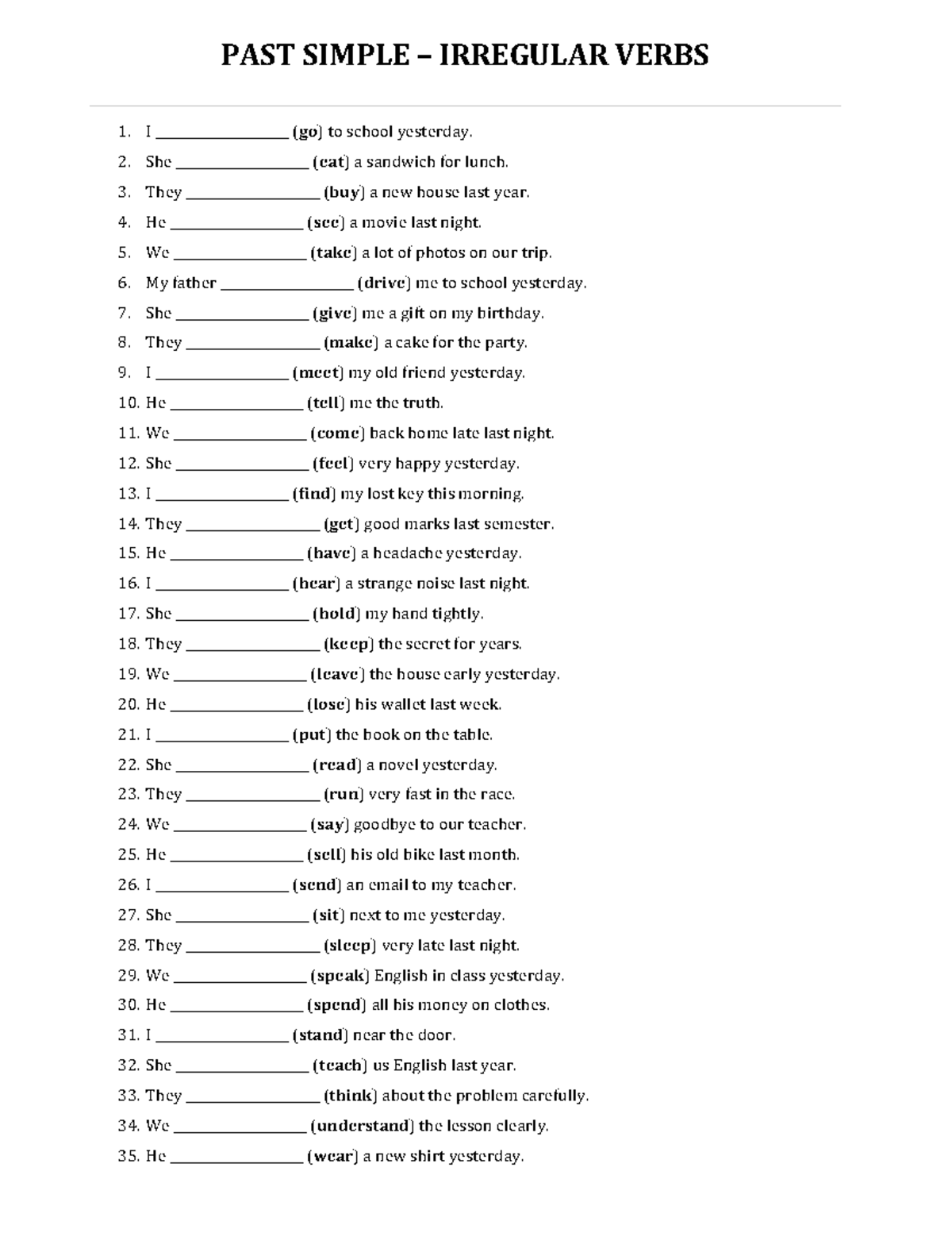 PAST Simple - Irregular Verbs Practice Exercises - Studocu