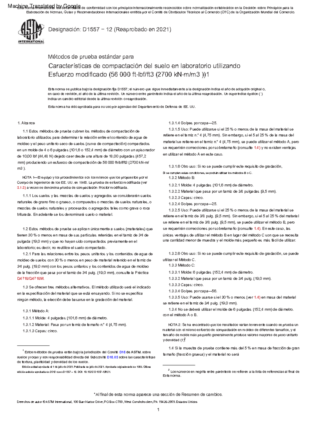 Métodos de Prueba de Compactación de Suelos según ASTM D1557-12 (2021 ...
