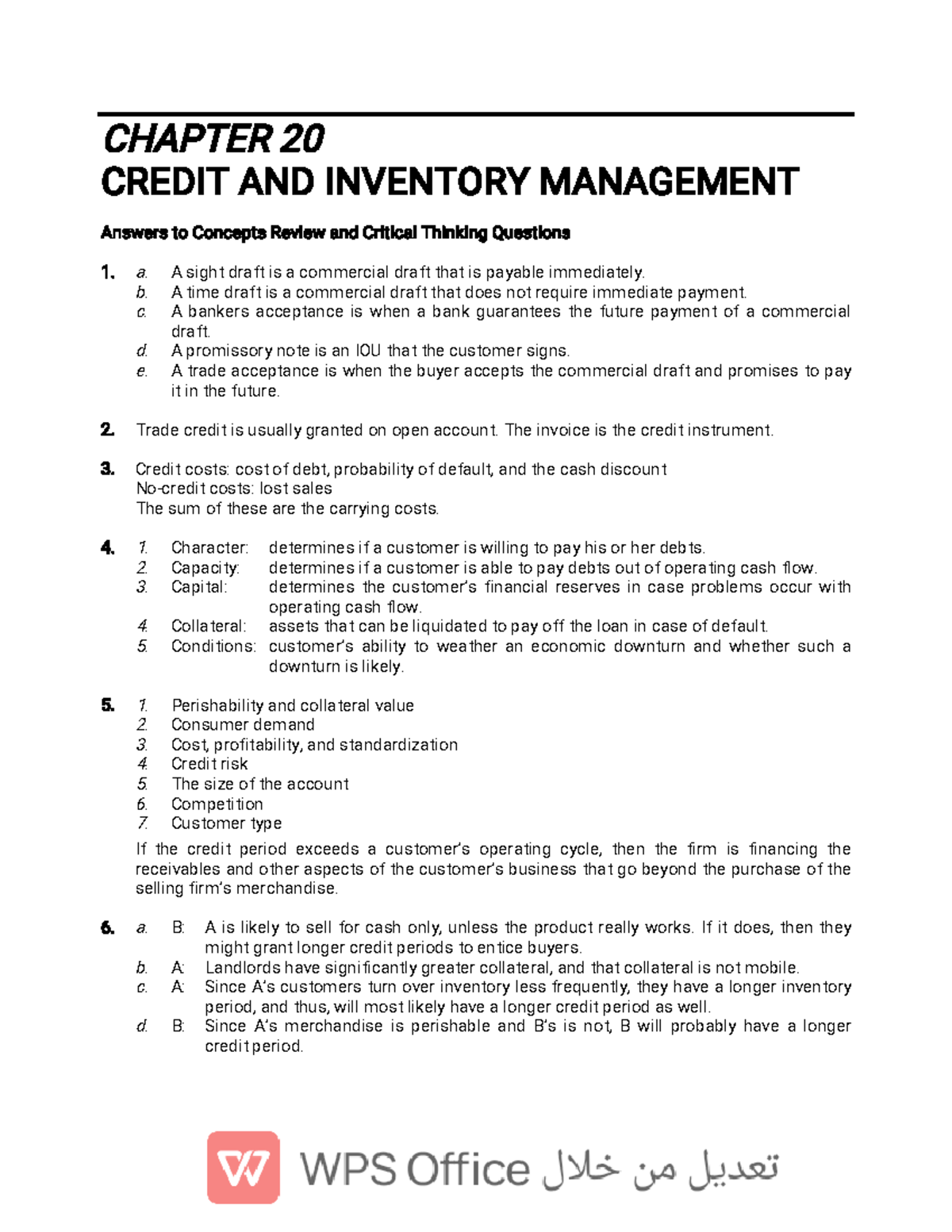Ch 20 - Credit and Inventory Management in Micro Theory - Studocu