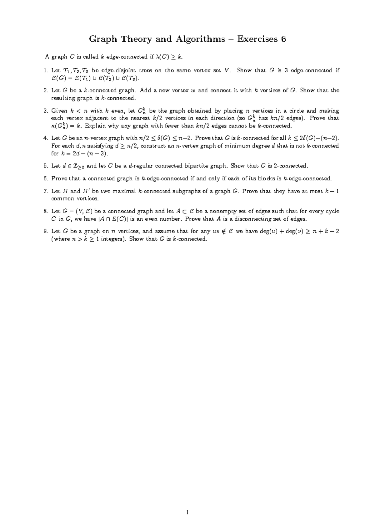 Graph Theory and Algorithms - Exercises for Week 6 (GTA-W6) - Studeersnel