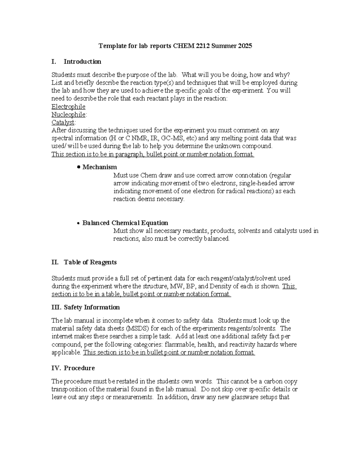 Lab Report Template for CHEM 2212 - Summer 2025 - Studocu