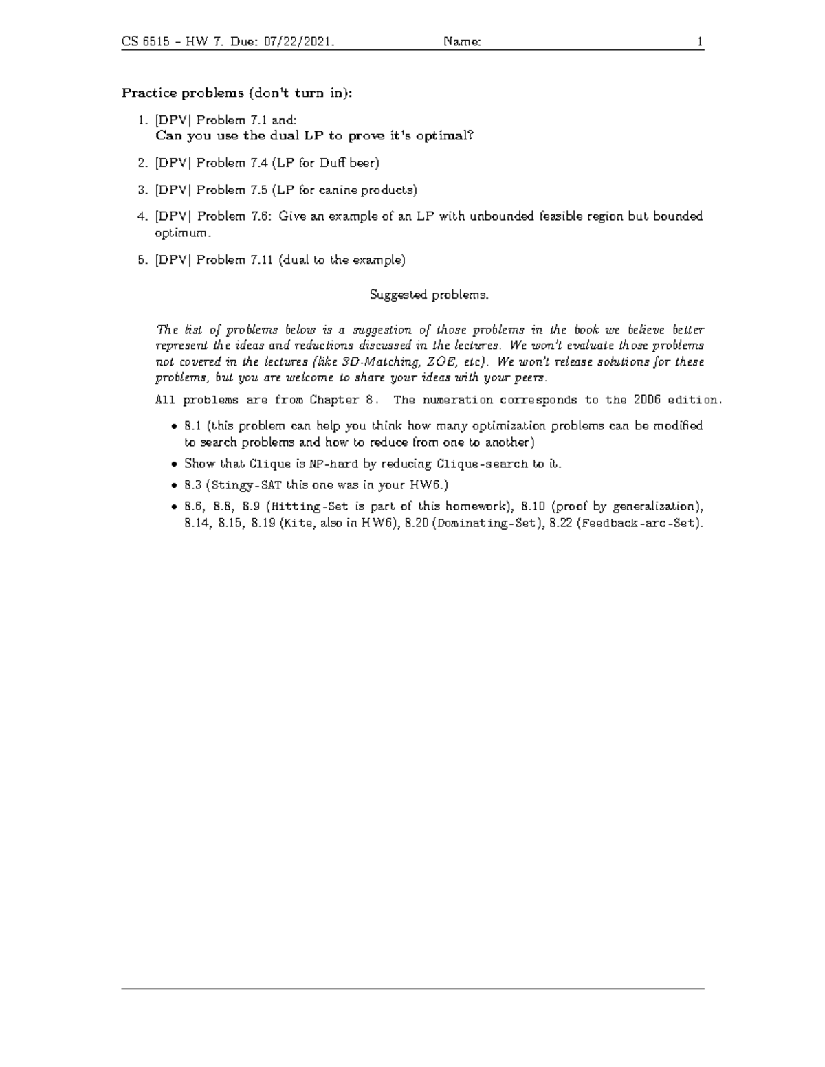 CS 6515 - Homework 7: Practice Problems and Suggested Exercises - Studocu