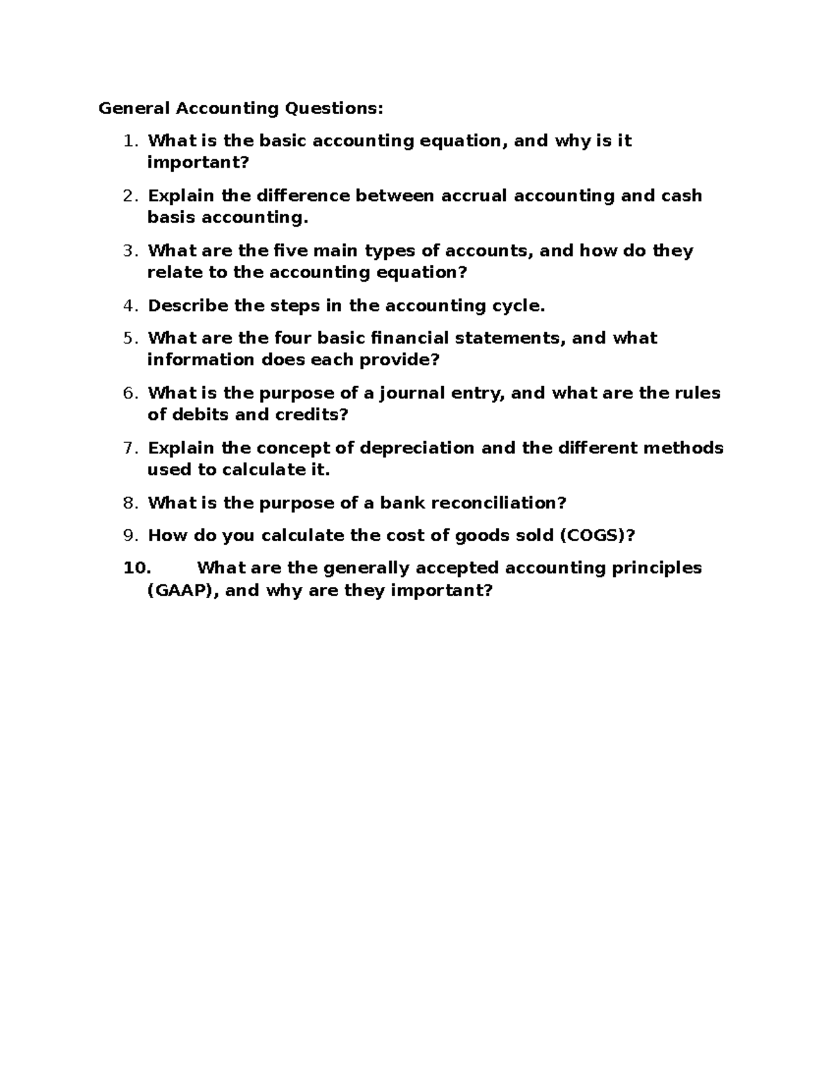 General Accounting Questions - What is the basic accounting equation ...