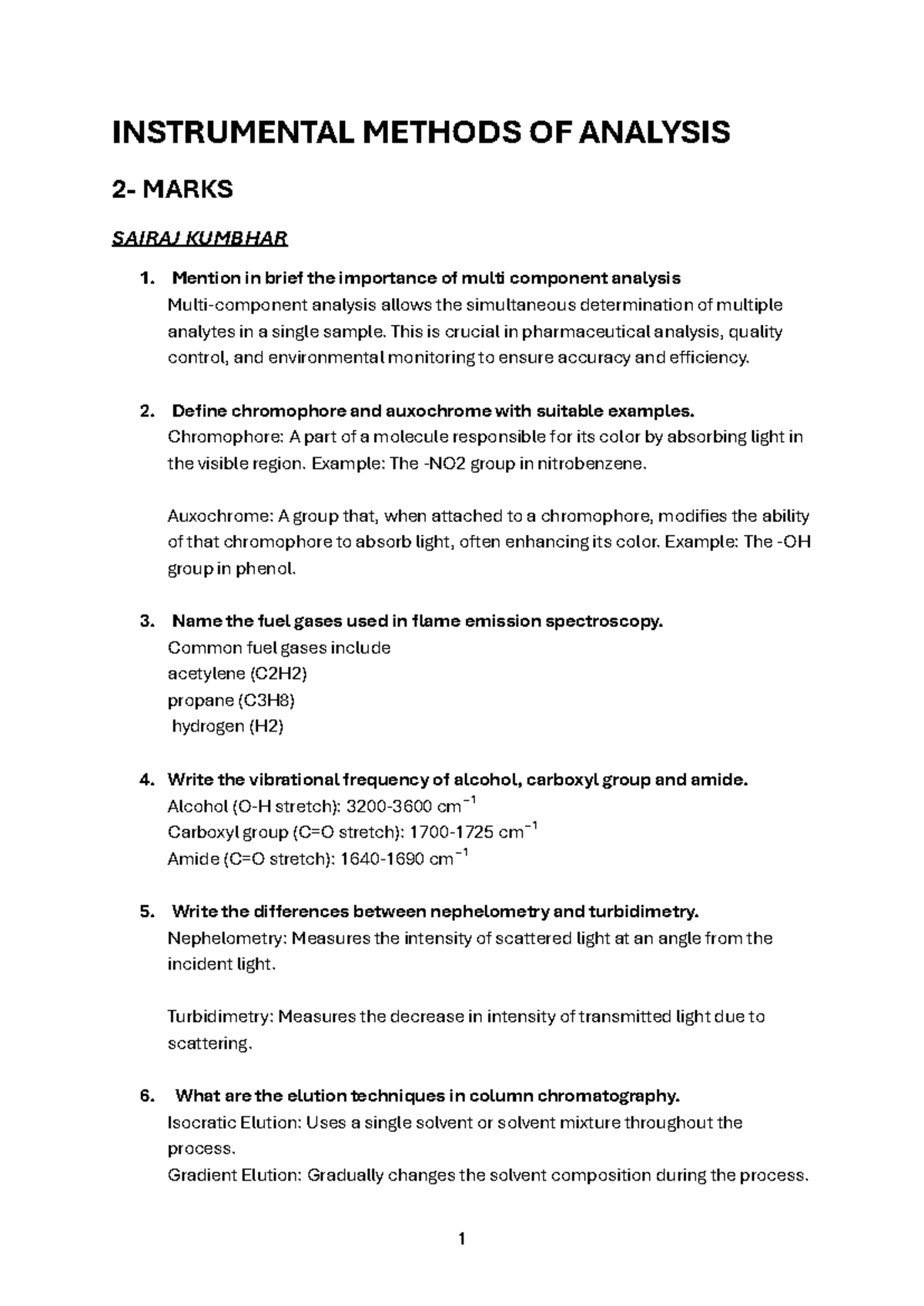 IMA 2 Marks: Key Concepts in Instrumental Methods of Analysis - Studocu