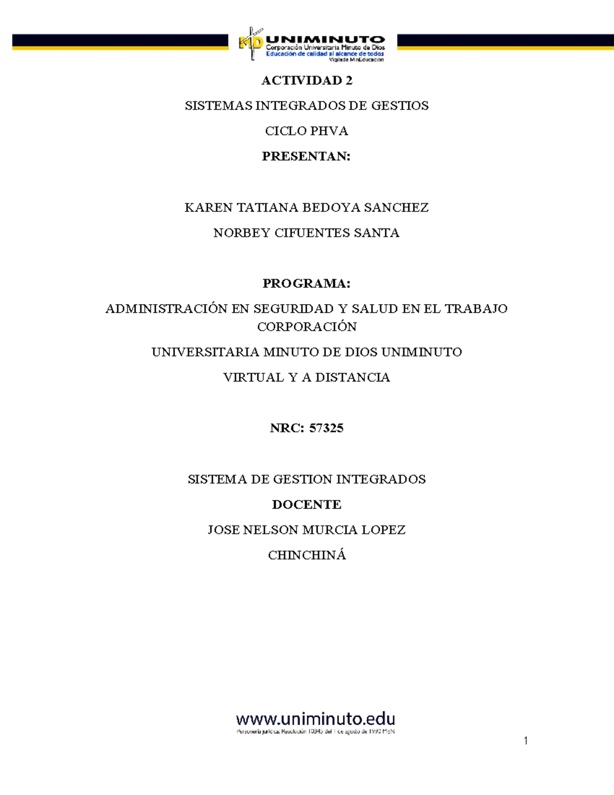 Actividad (2)OK.OK - ciclo PHVA - ACTIVIDAD 2 SISTEMAS INTEGRADOS DE ...