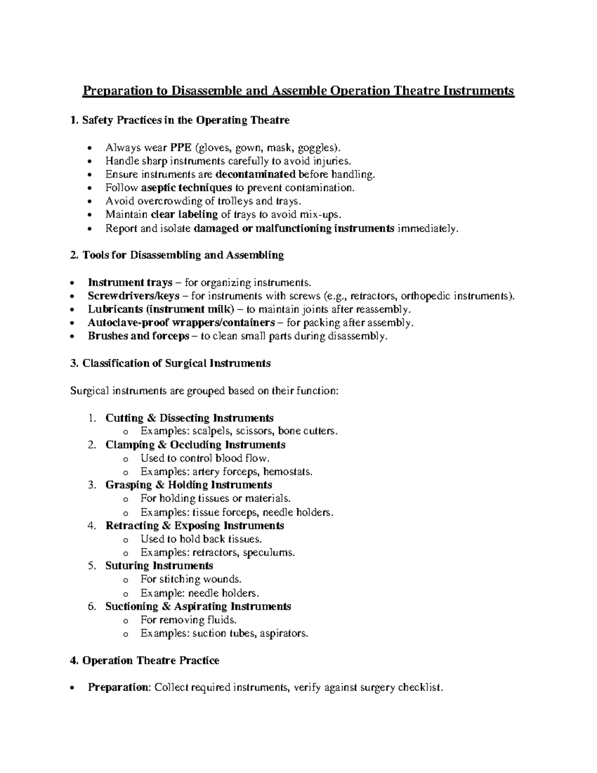 Preparation and Care of OT Instruments: Safety, Assembly, and ...
