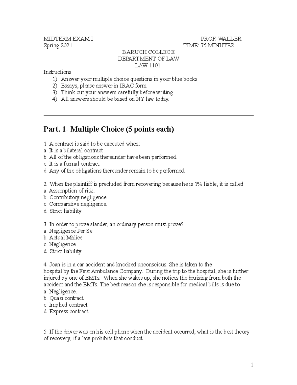 2009 - exam - Baruch College Department of Mathematics MTH