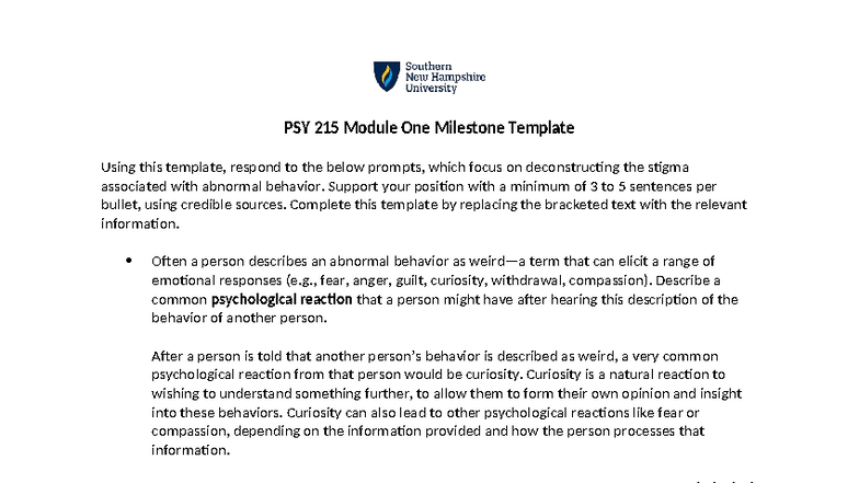 PSY 215 Module One Milestone: Deconstructing Stigma in Abnormal ...