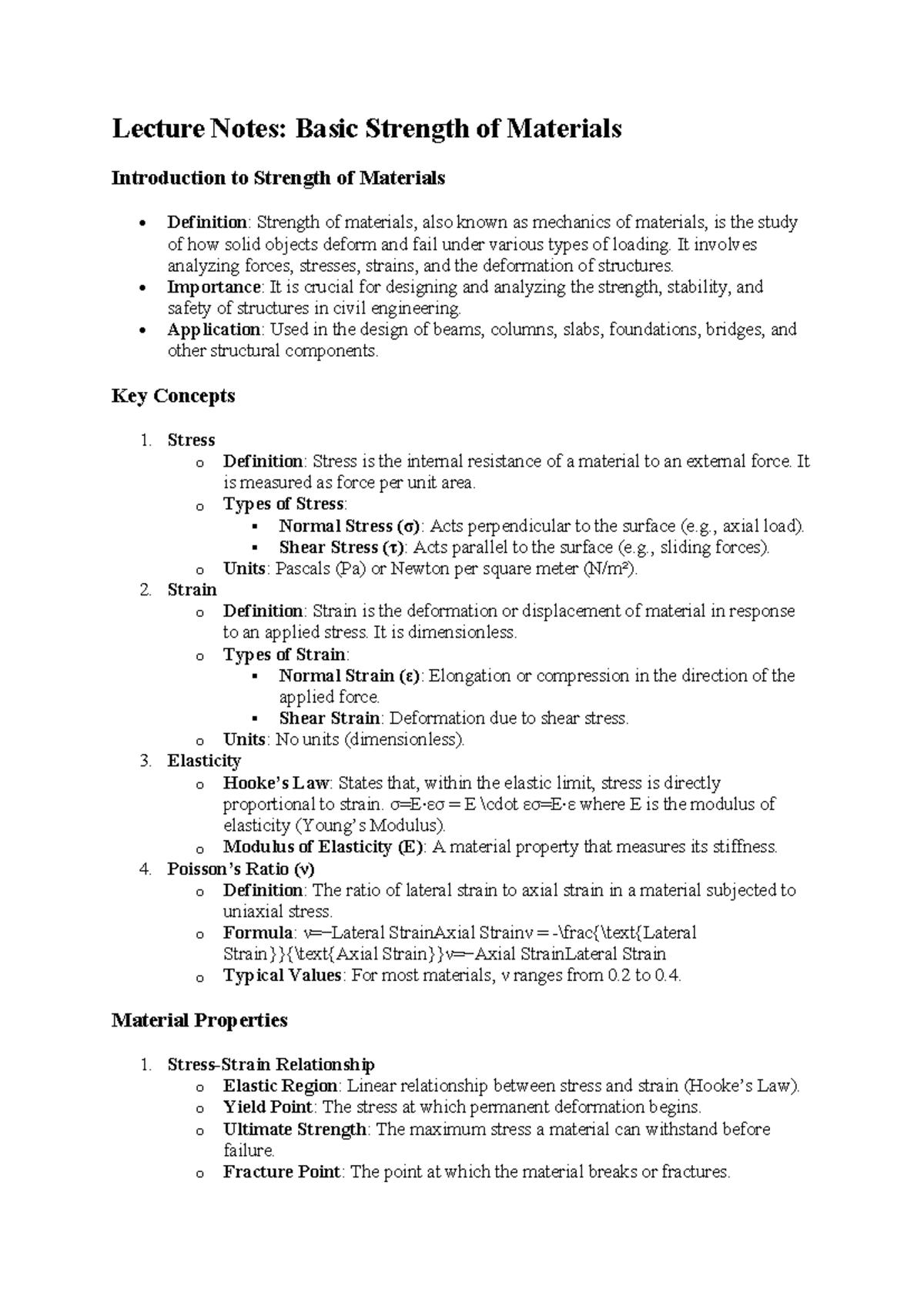 Basic Strength of Materials - Lecture Notes (Civil Eng. 101) - Studocu