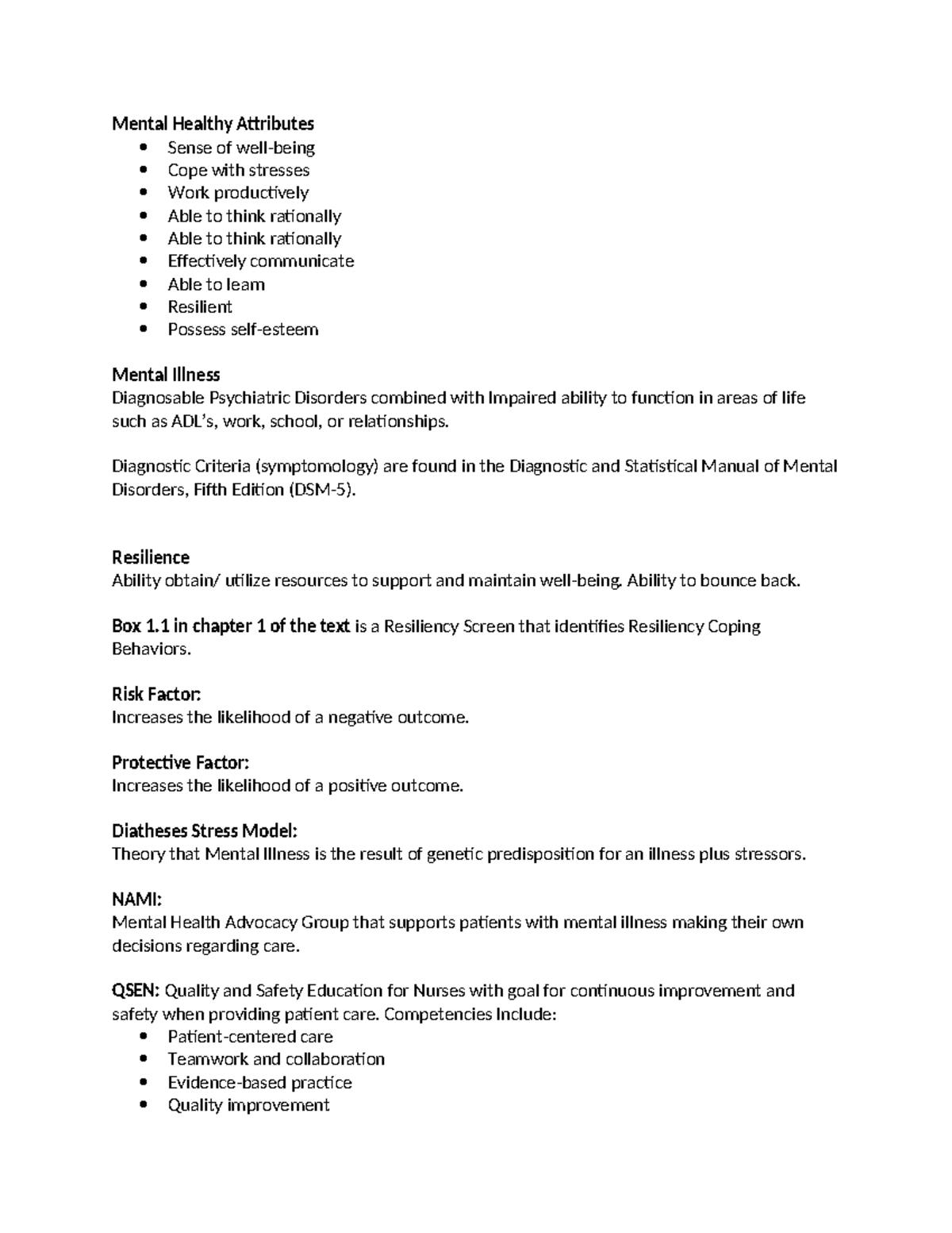 3450 Unit 1 & 2 Mental Health Attributes and Theories Overview - Studocu