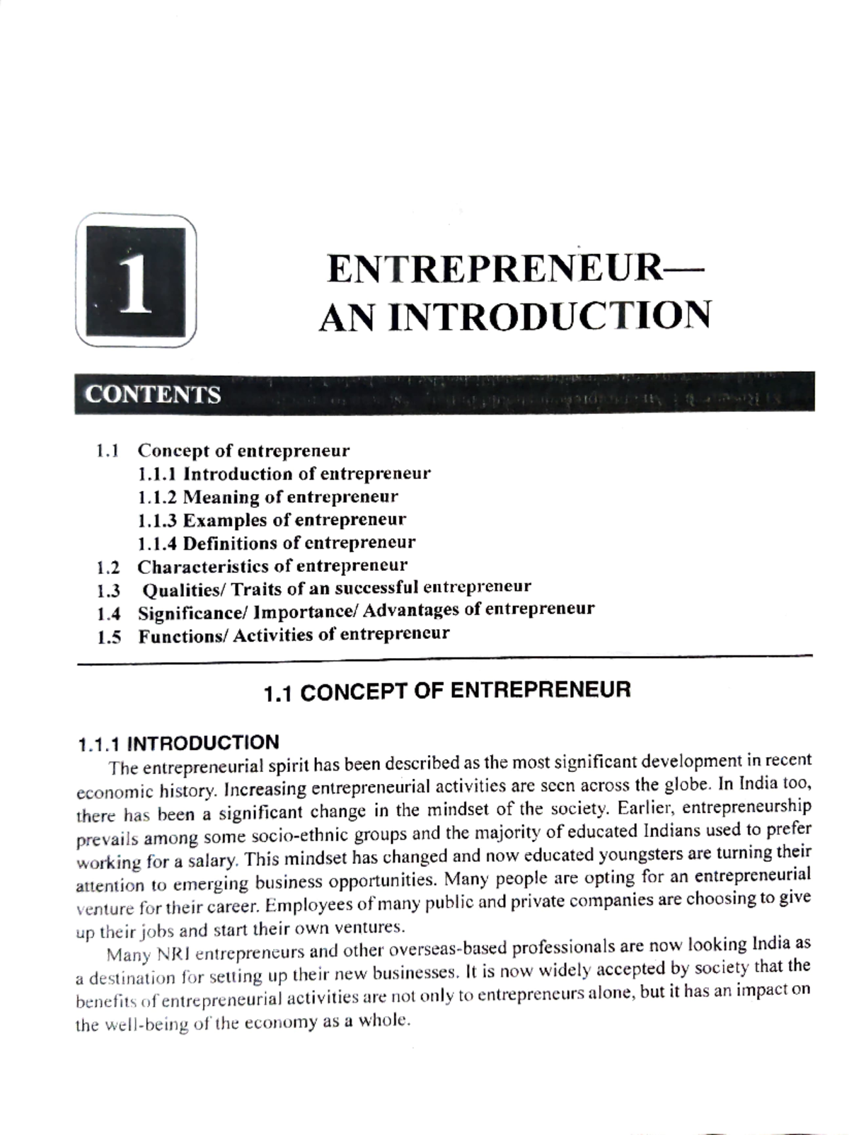 Entrepreneur Development - 1 ENTREPRENEUR AN INTRODUCTION CONTENTS 1 ...