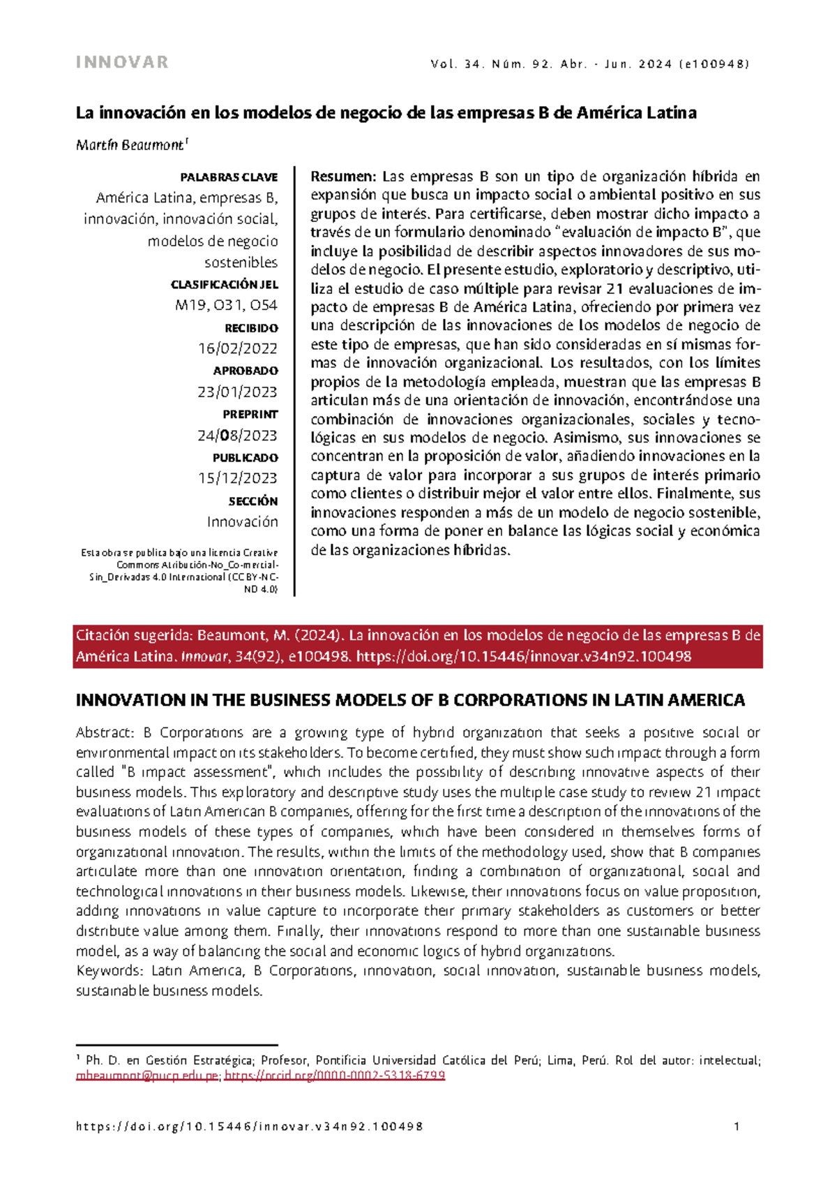 Innovación en Modelos de Negocio de Empresas B en América Latina - Studocu