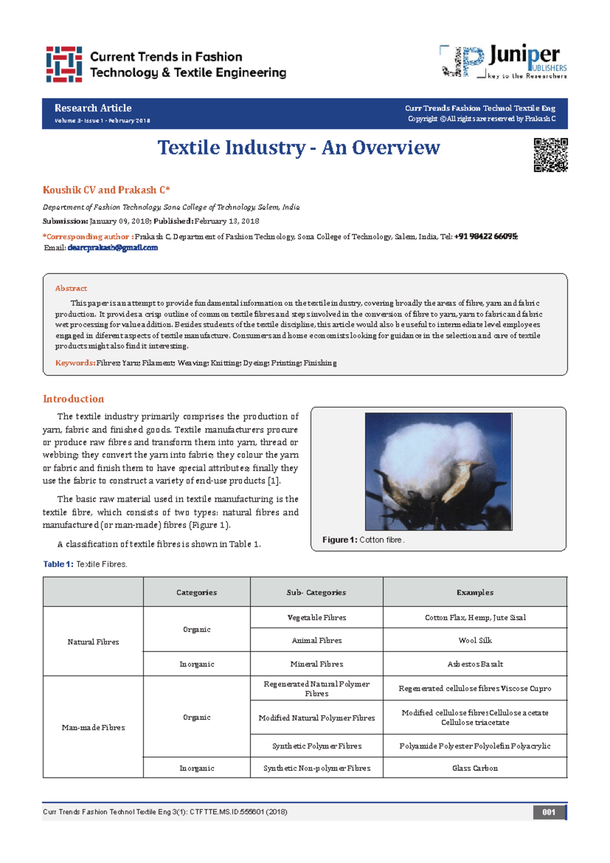Curr Trends Fashion Technol Textile Eng: Overview of the Textile ...