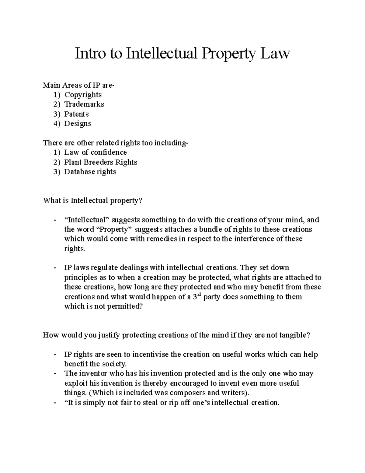 Intro to Intellectual Property Law - IP laws regulate dealings with ...