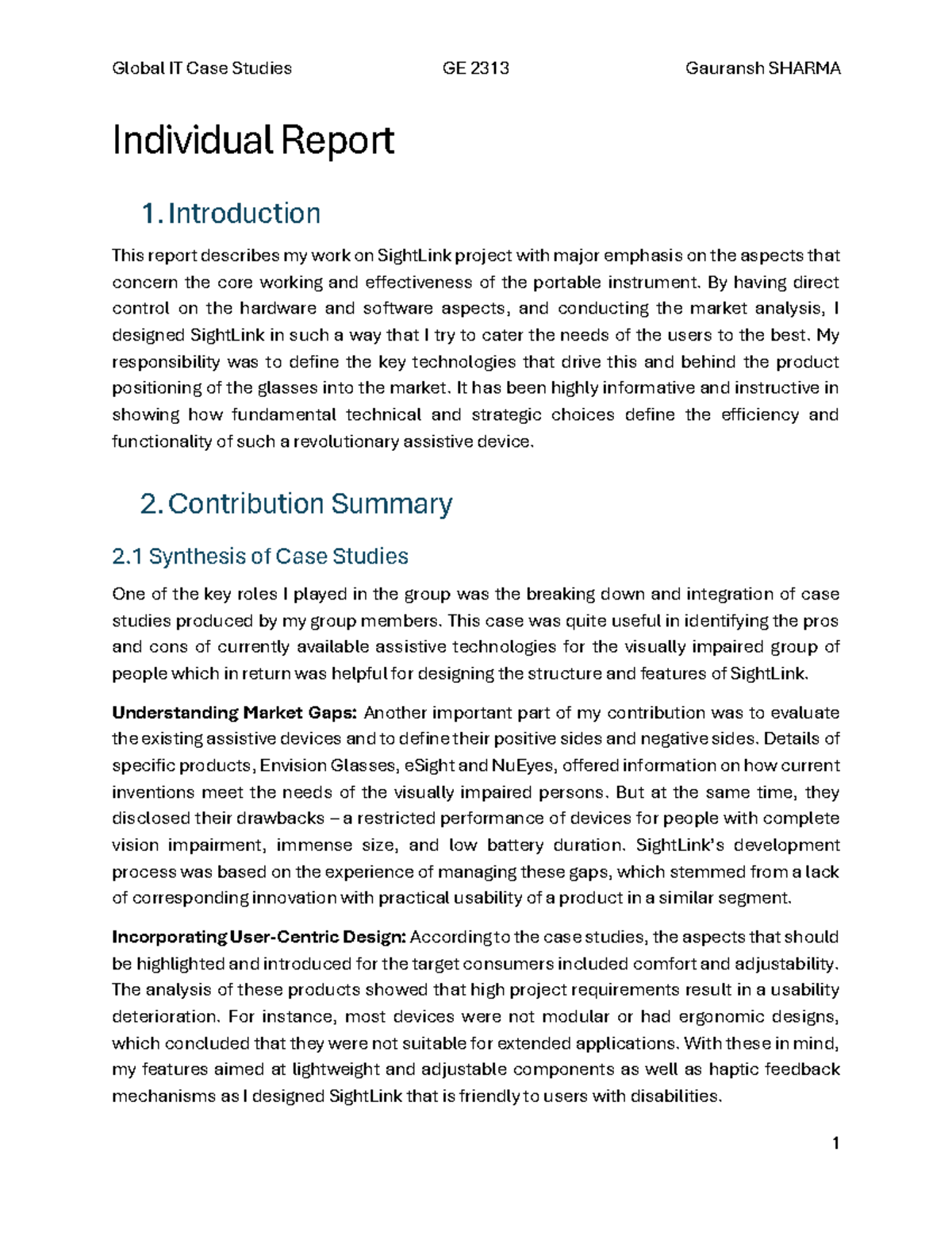 Individual Report - Introduction This report describes my work on ...