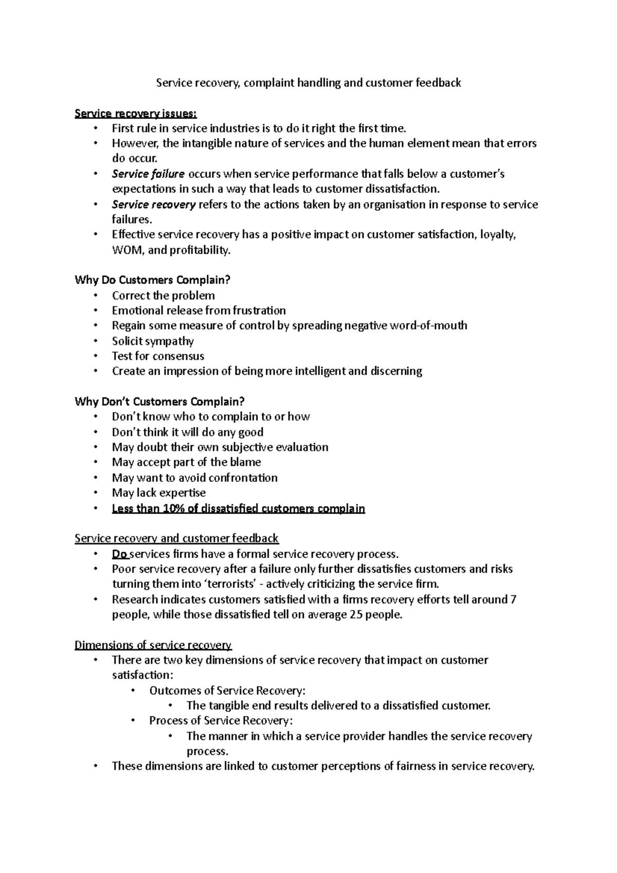 SM 9 - Lecture notes 9 - Service recovery, complaint handling and ...