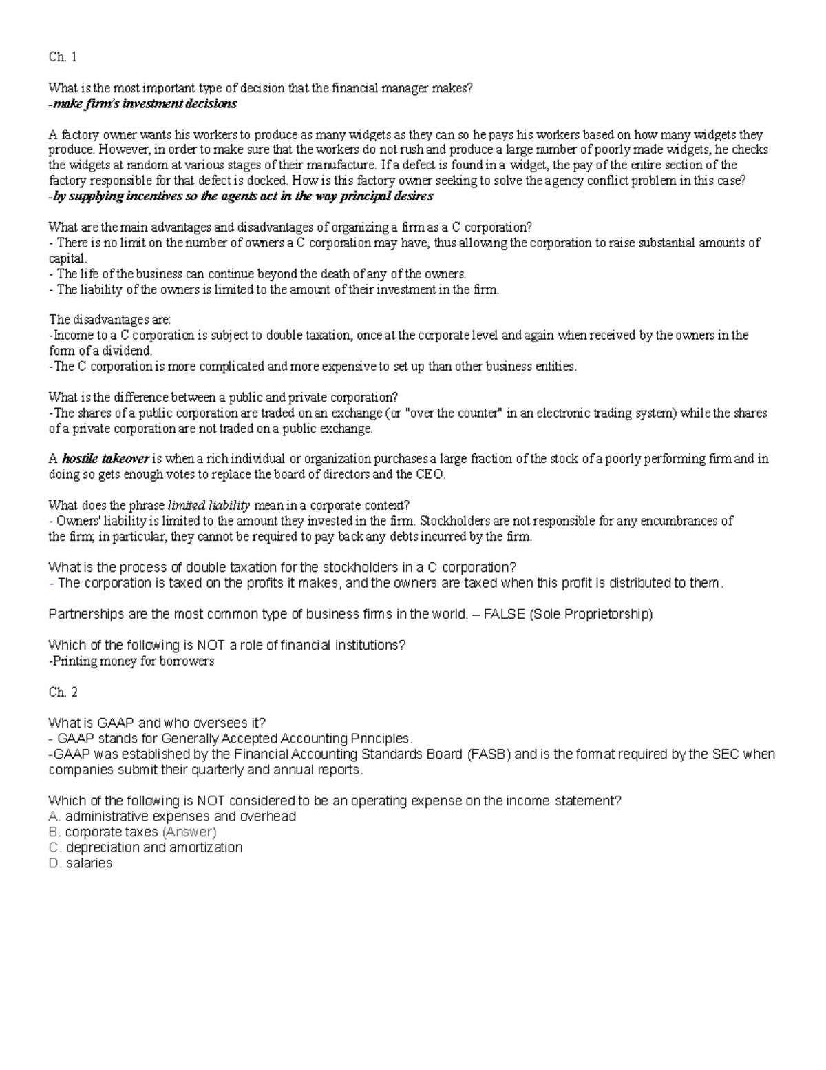 Fin 320 Exam #1 Study Guide and Key Concepts Review - Studocu