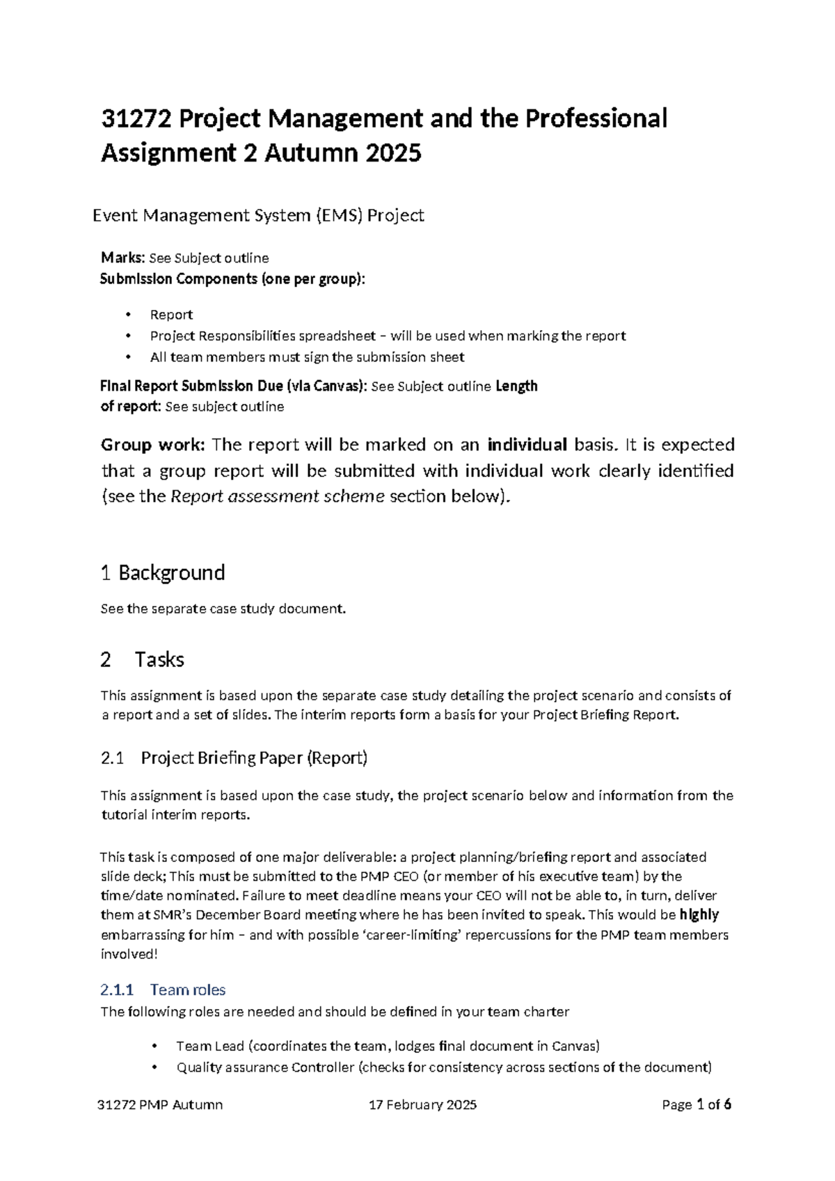 31272 PMP Assignment 2: Event Management System Project Guidelines ...