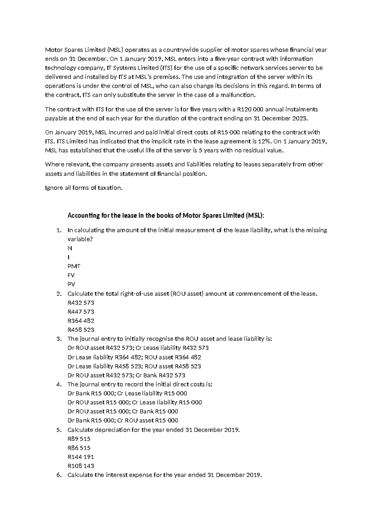 MSL 2 - Lease Accounting Practice Material and Calculations - Studocu