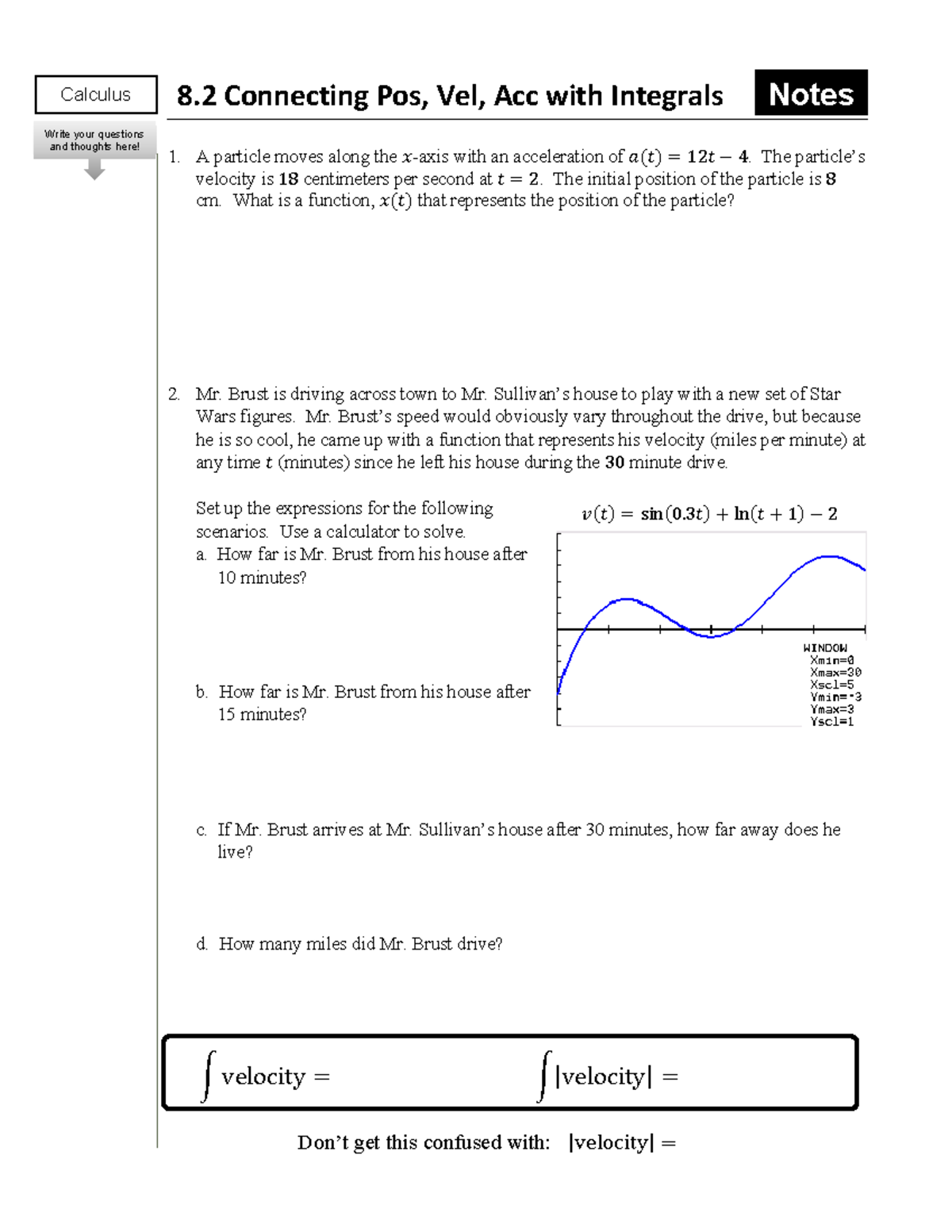 Calculus 1: Notes on Position, Velocity, and Acceleration (8.2) - Studocu