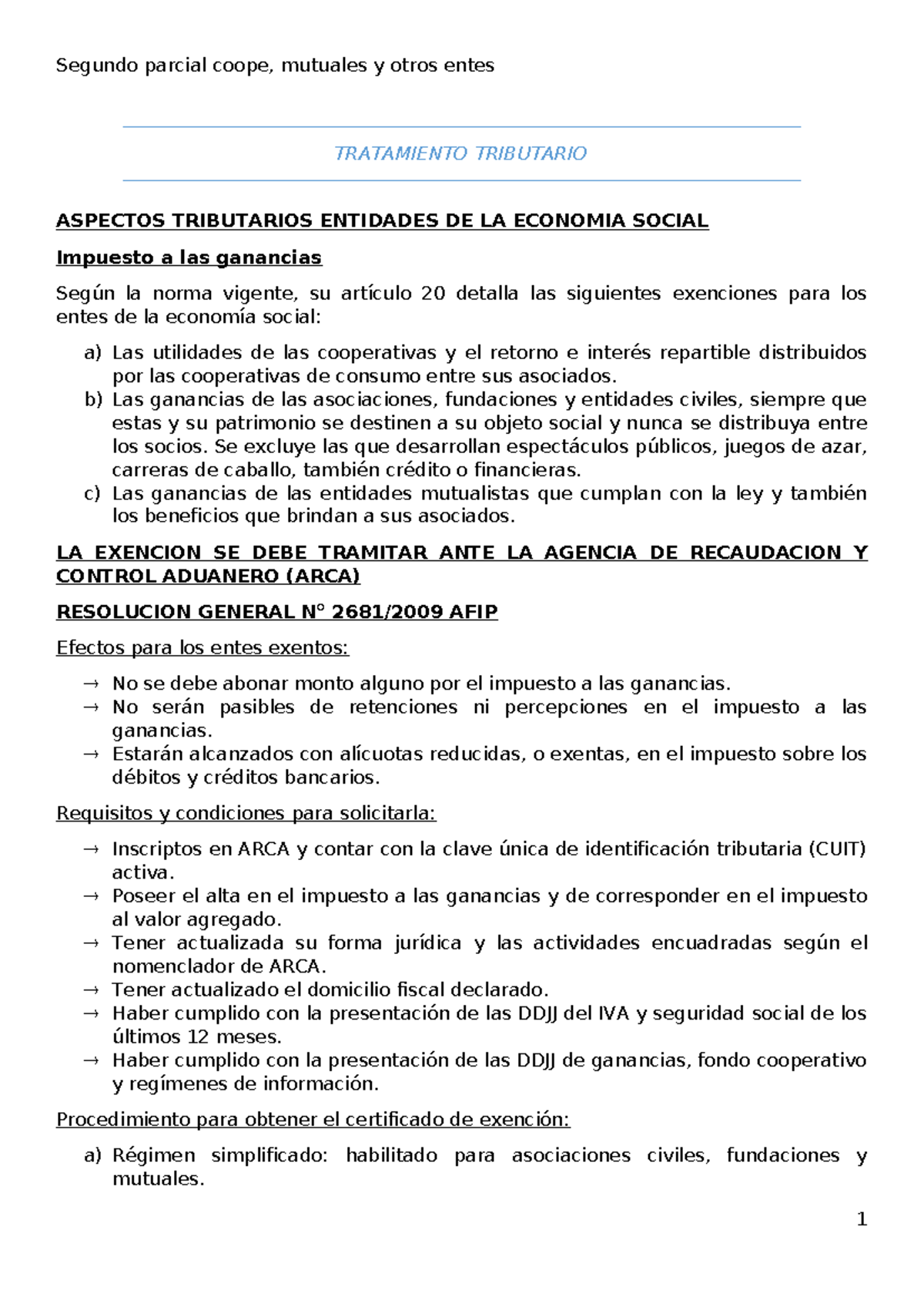 Segundo Parcial: Tratamiento Tributario de Cooperativas y Mutualidades ...