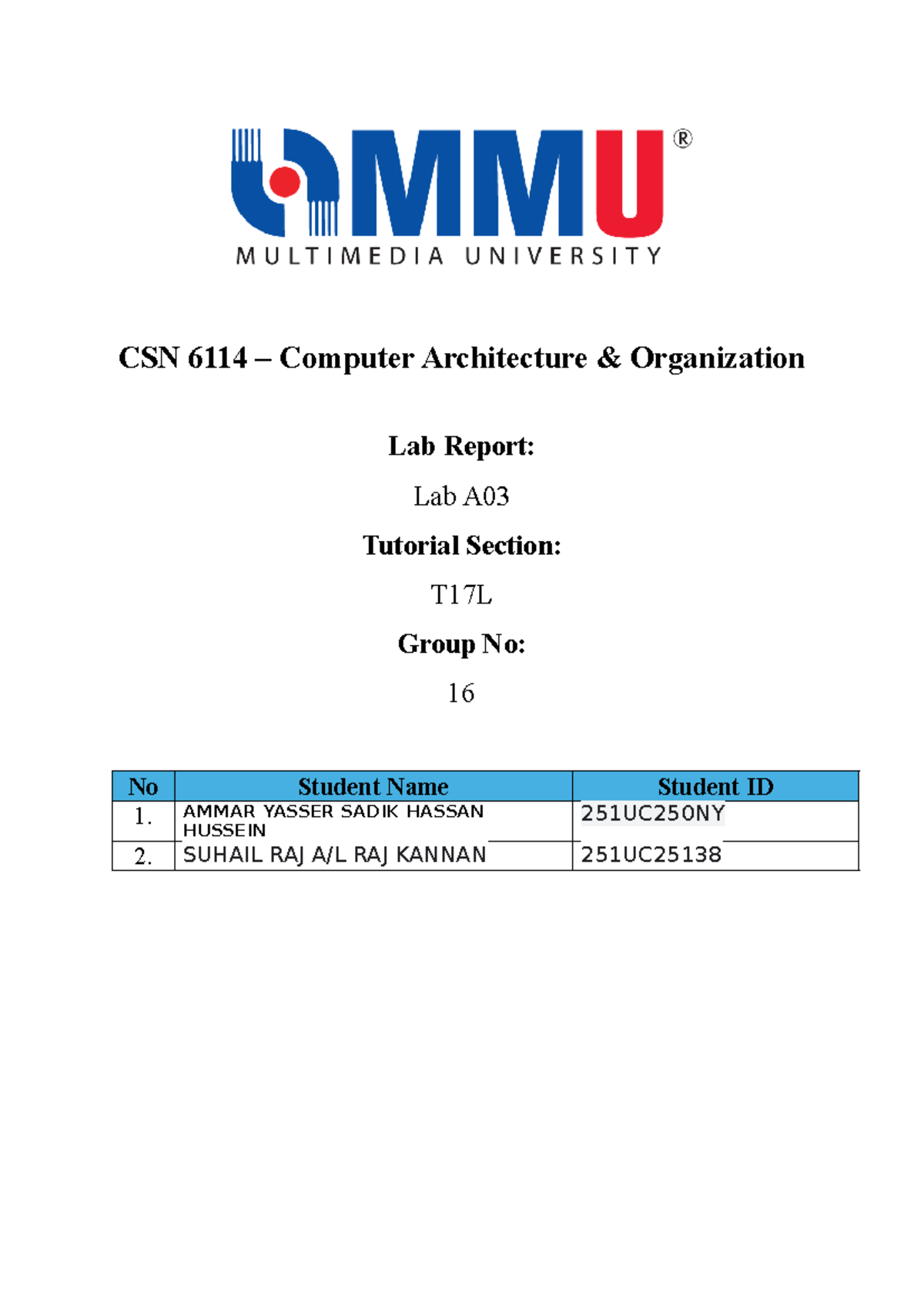CSN 6114 - Lab Report for Digital Logic Design Lab (Lab 03) - Studocu