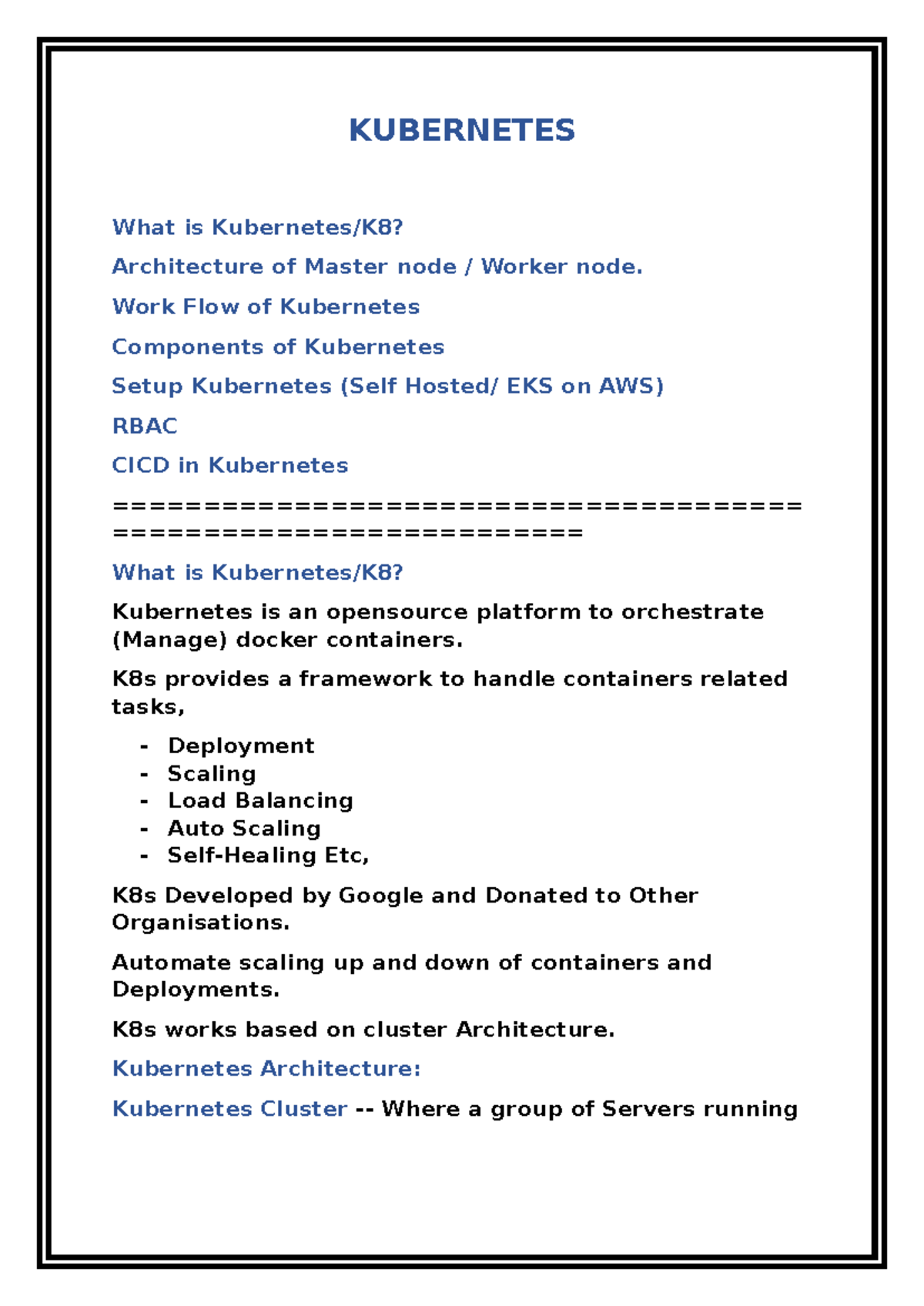 KUBERNETES - Architecture, Components, and Workflow Overview - Studocu