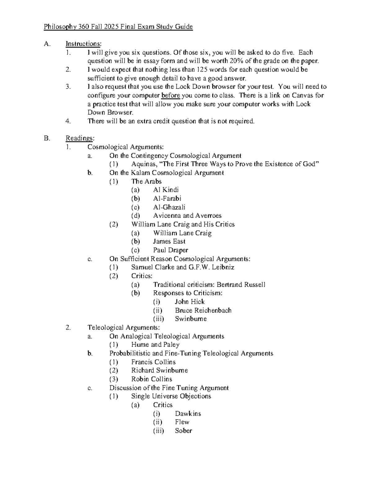 Philosophy 360 Fall 2025 Final Exam Study Guide: Key Topics & Tips ...