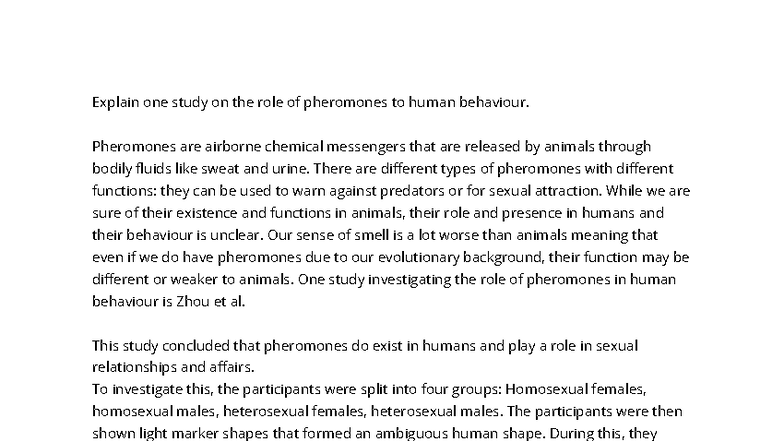 Study on Pheromones and Human Behavior: Zhou et al. Analysis - Studocu