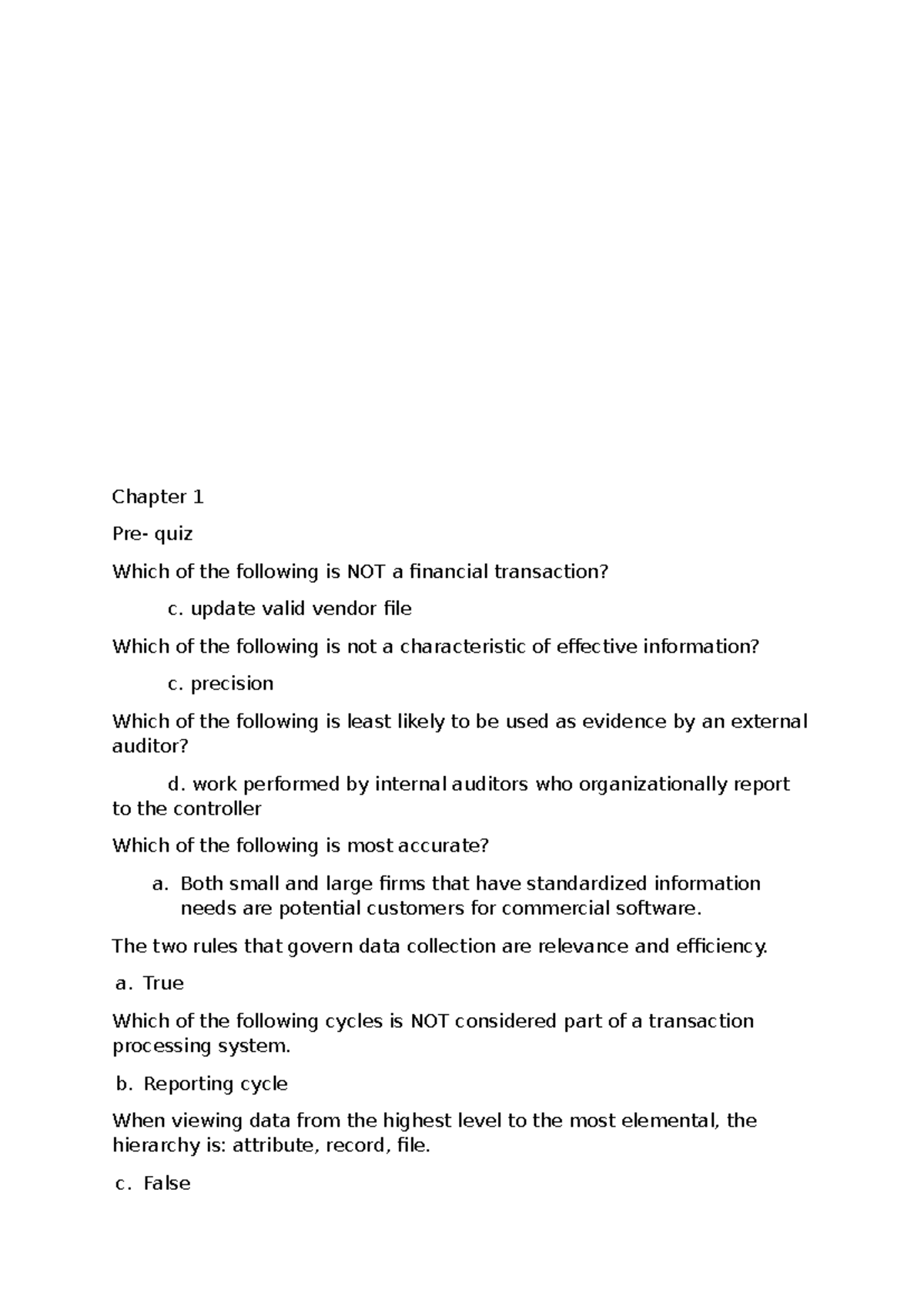 AIS 1-5 Summary Quiz: Key Concepts from Chapters 1 to 5 - Studocu