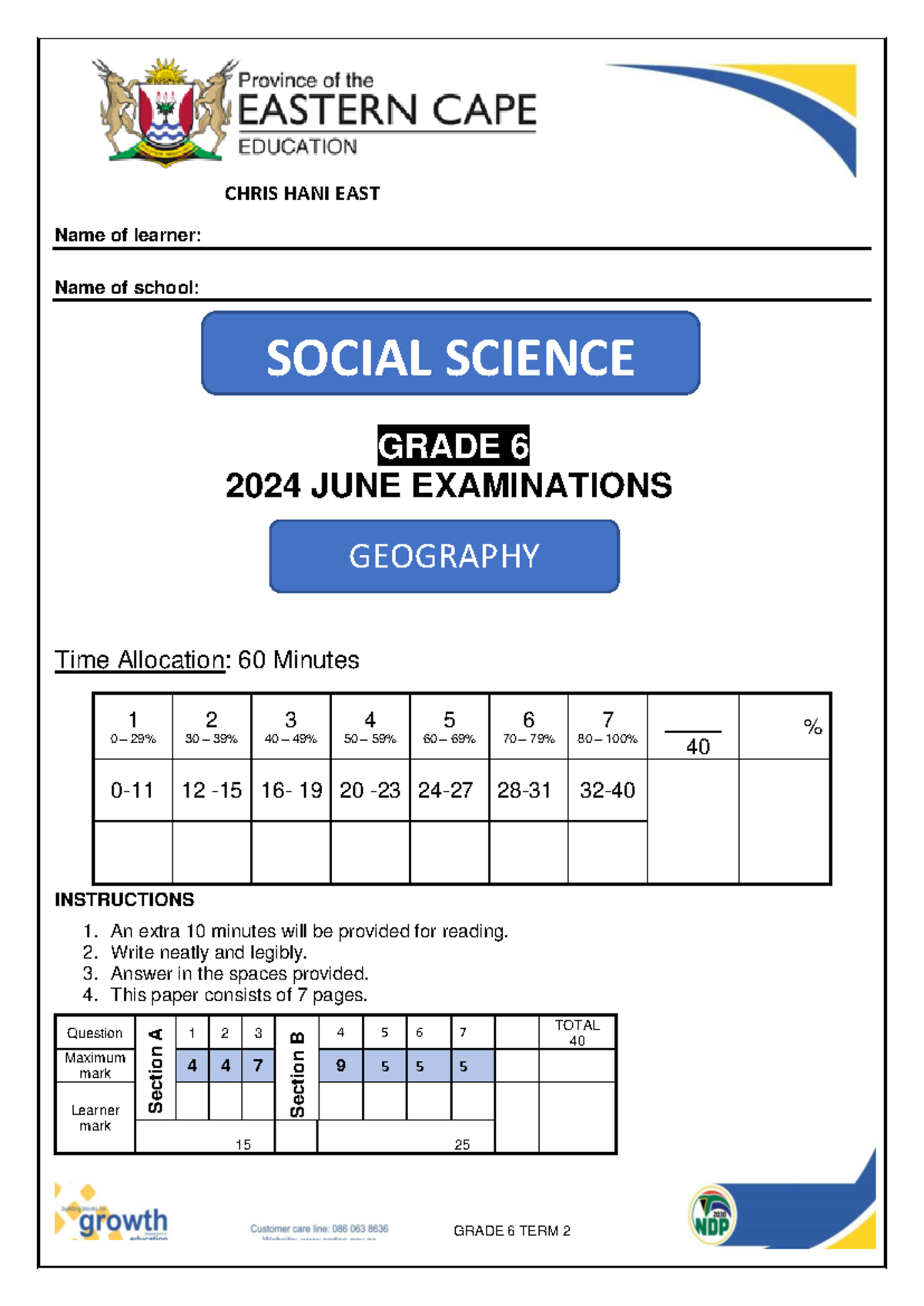 2024 SOCIAL SCIENCE GRADE 6 TERM 2 EXAMINATION QP-2 - Studocu