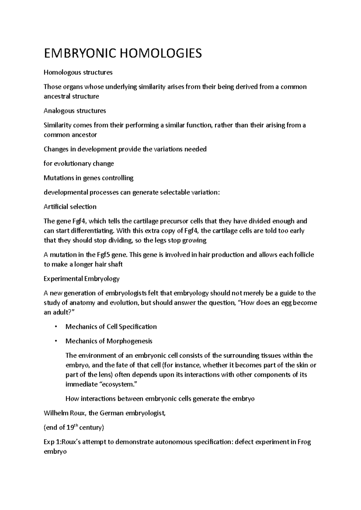 Embryonic Homologies: Insights into Developmental Processes and ...