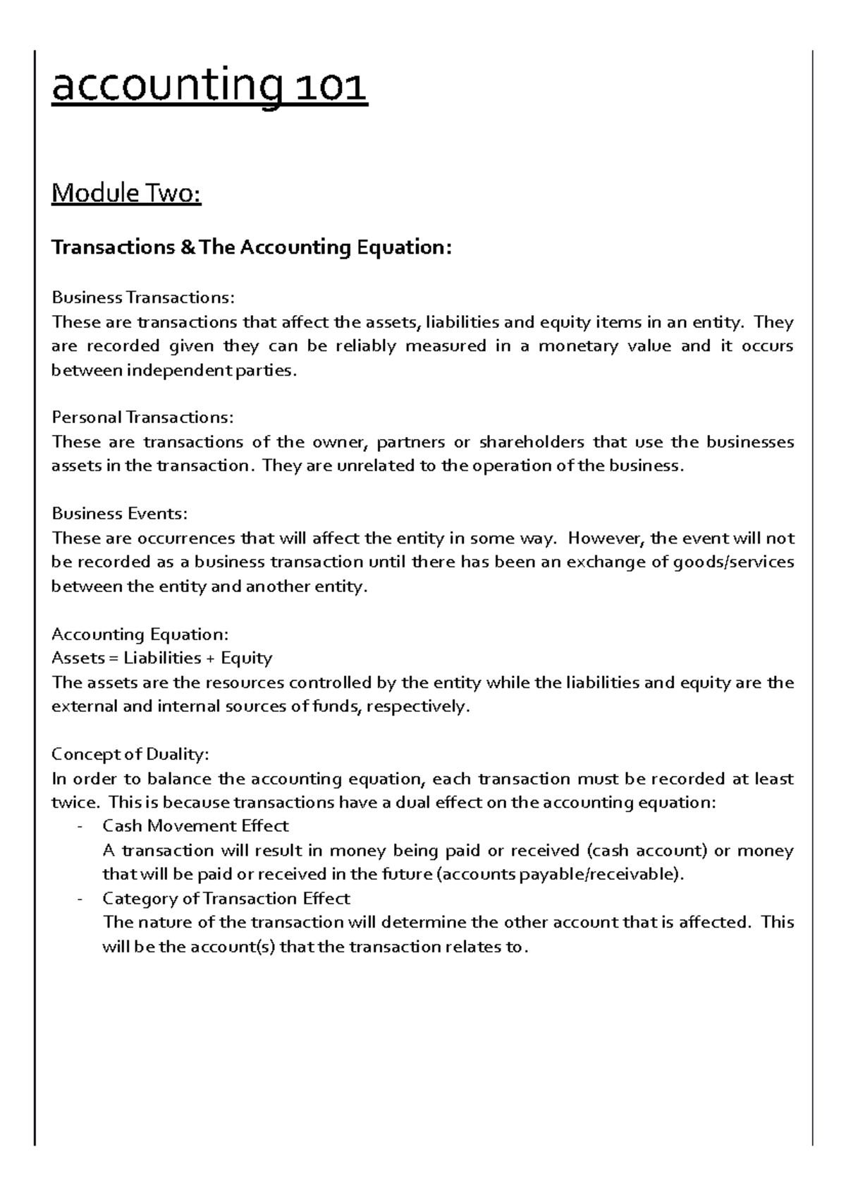Module 2 Notes For Accounting 101 that - accounting 101 Module Two ...