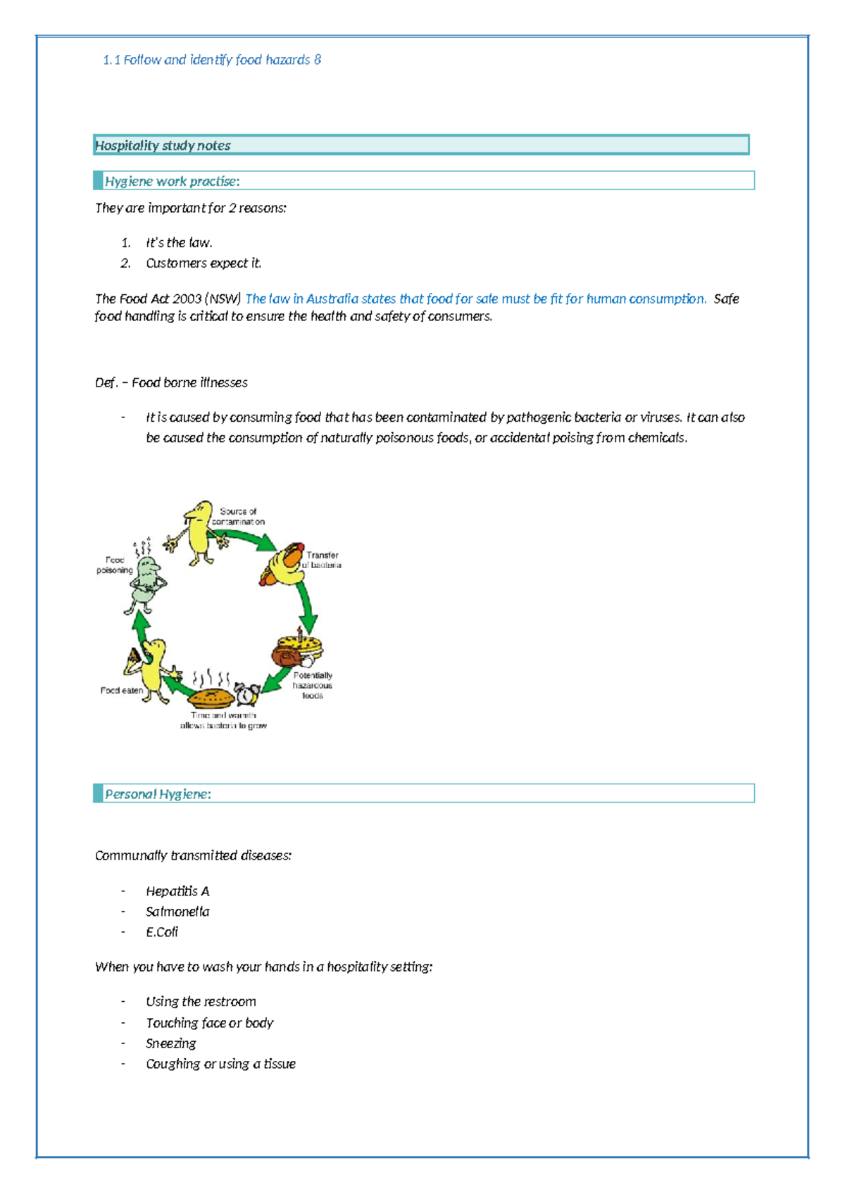 Hospitality study notes heath and hygeine - Hospitality study notes ...