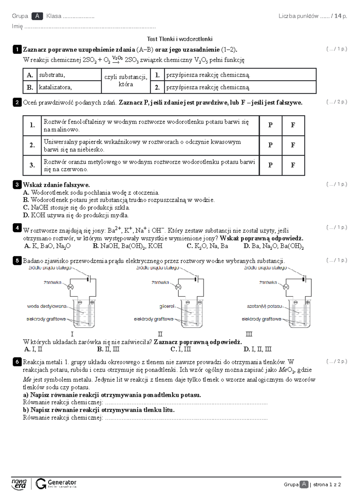 Sprawdzian Z Wodorotlenków Klasa 8 www.studocu.com