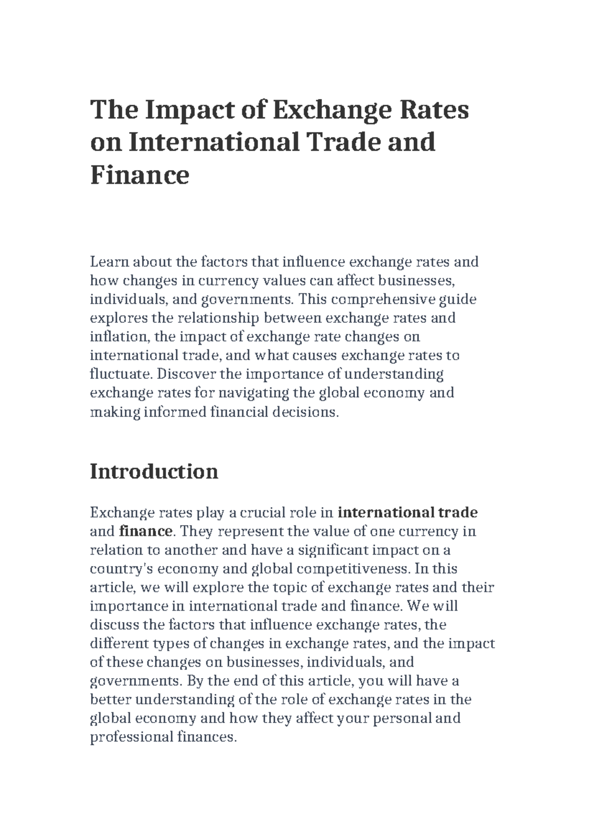 The Impact of Exchange Rates on Int'l Trade & Finance: A Guide - Studocu