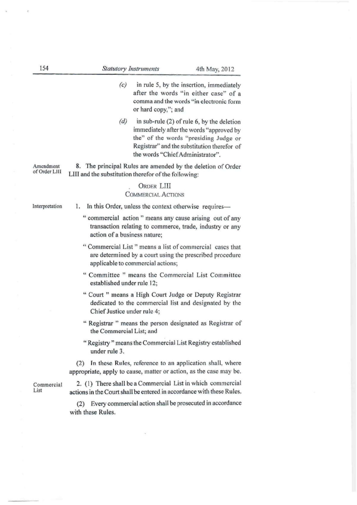 Order 53: Amendments to Commercial List Rules - Statutory Instruments ...