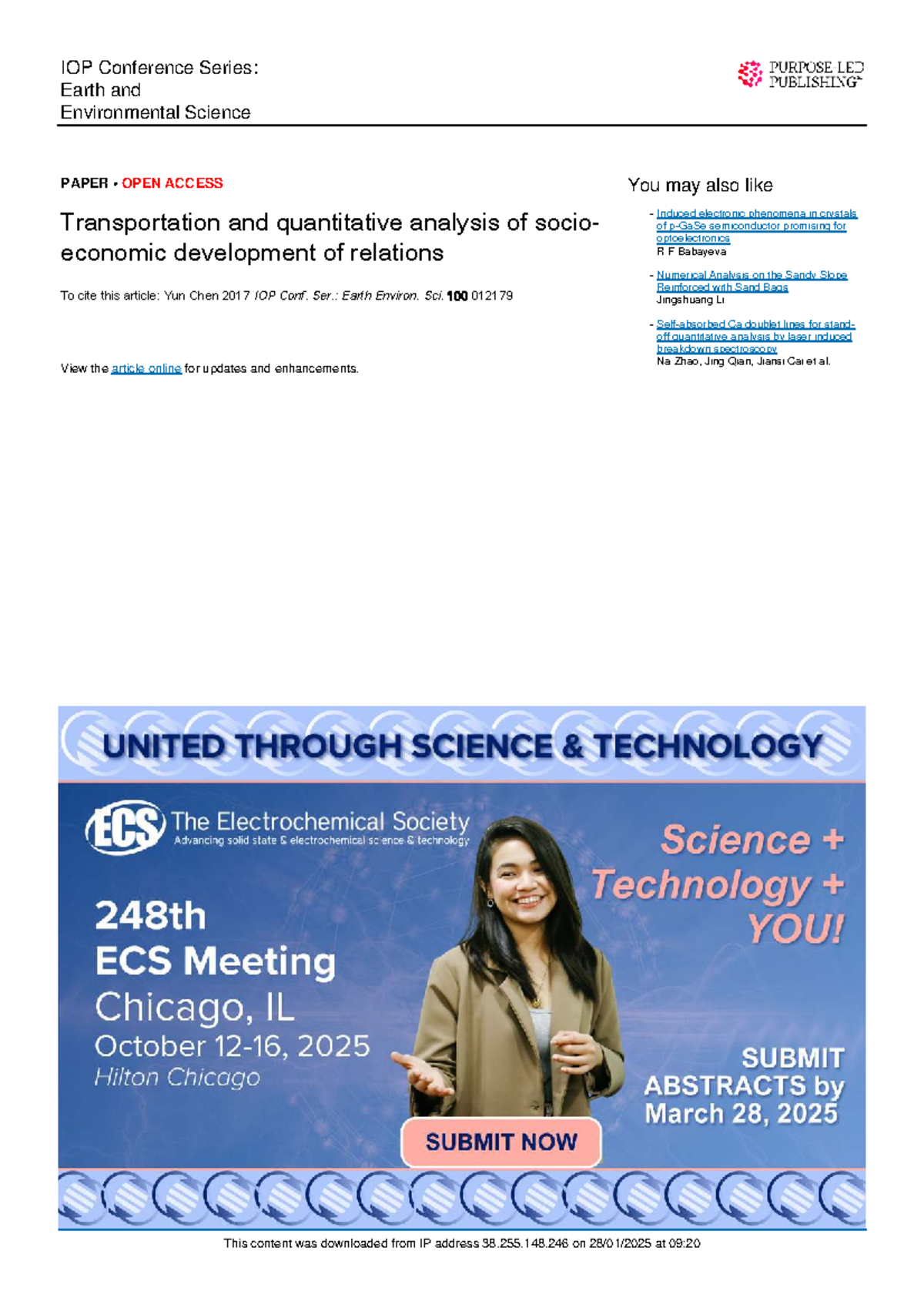 Transportation and Socioeconomic Development Analysis - IOP Conf. Ser ...