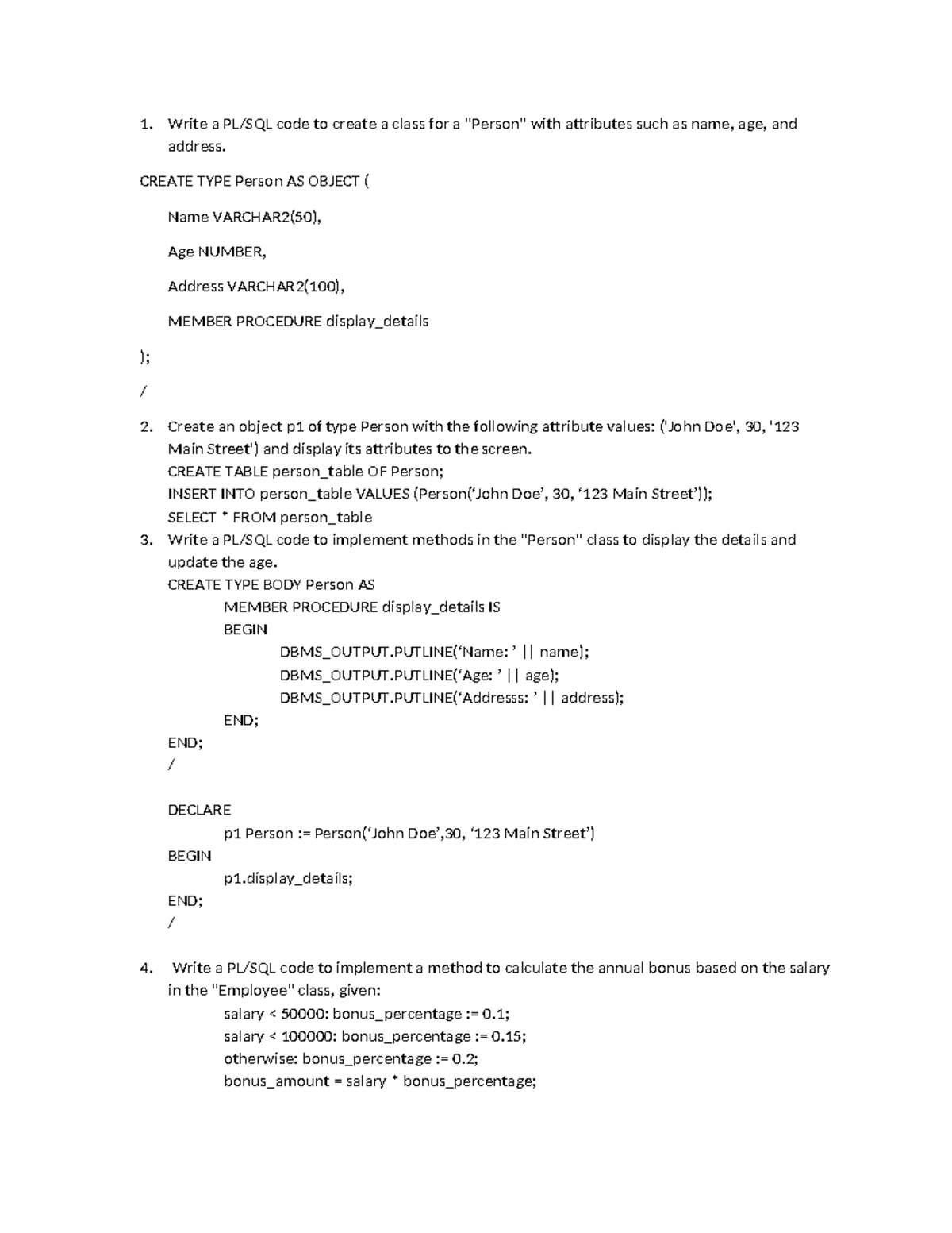 Nguyễn Huy Hoàng B2205984 Lab6 - Write a PL/SQL code to create a class ...